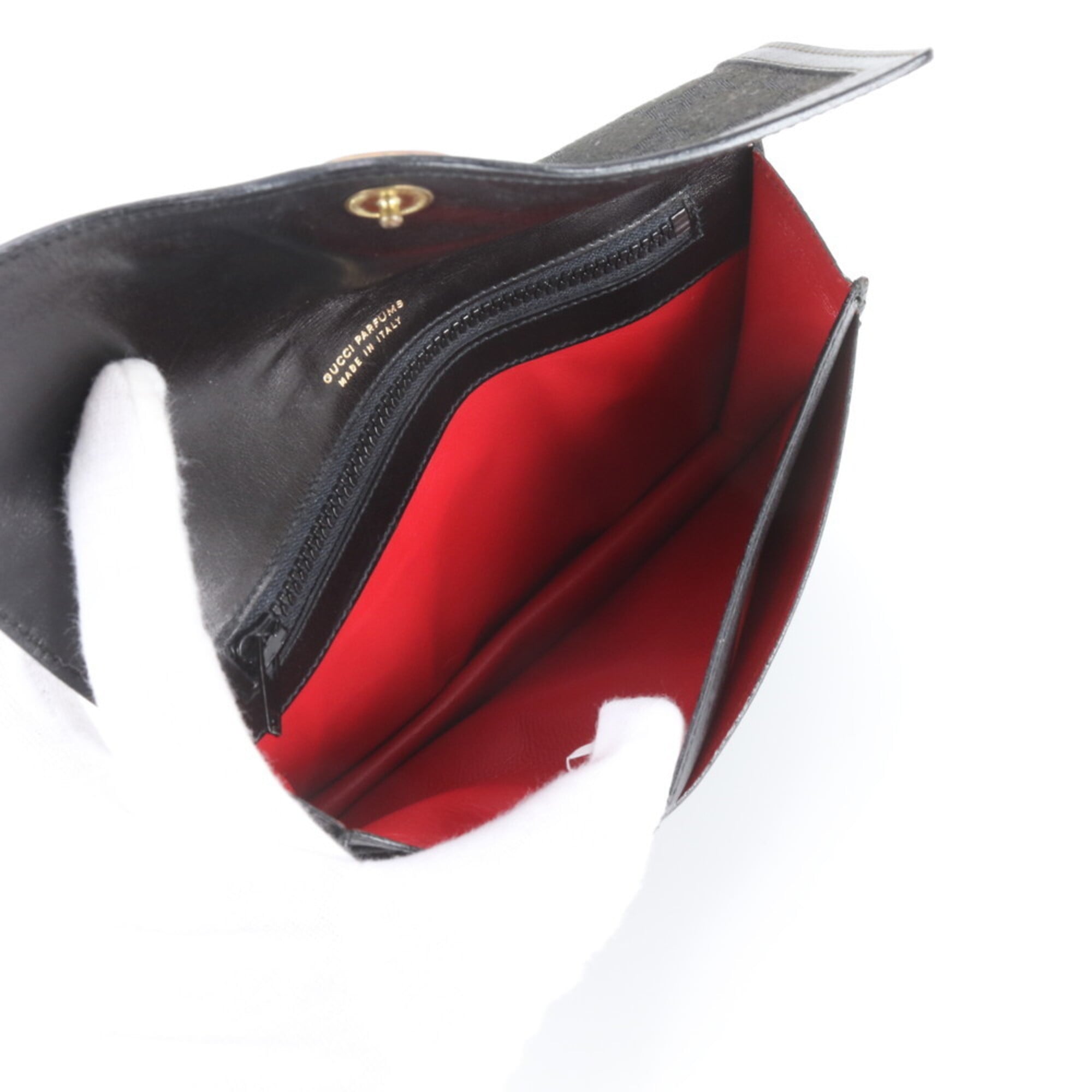 Gucci Black Green Red Color Leather Canvas Clutch Bag Handbag Tote Bag (Pre-Owned)