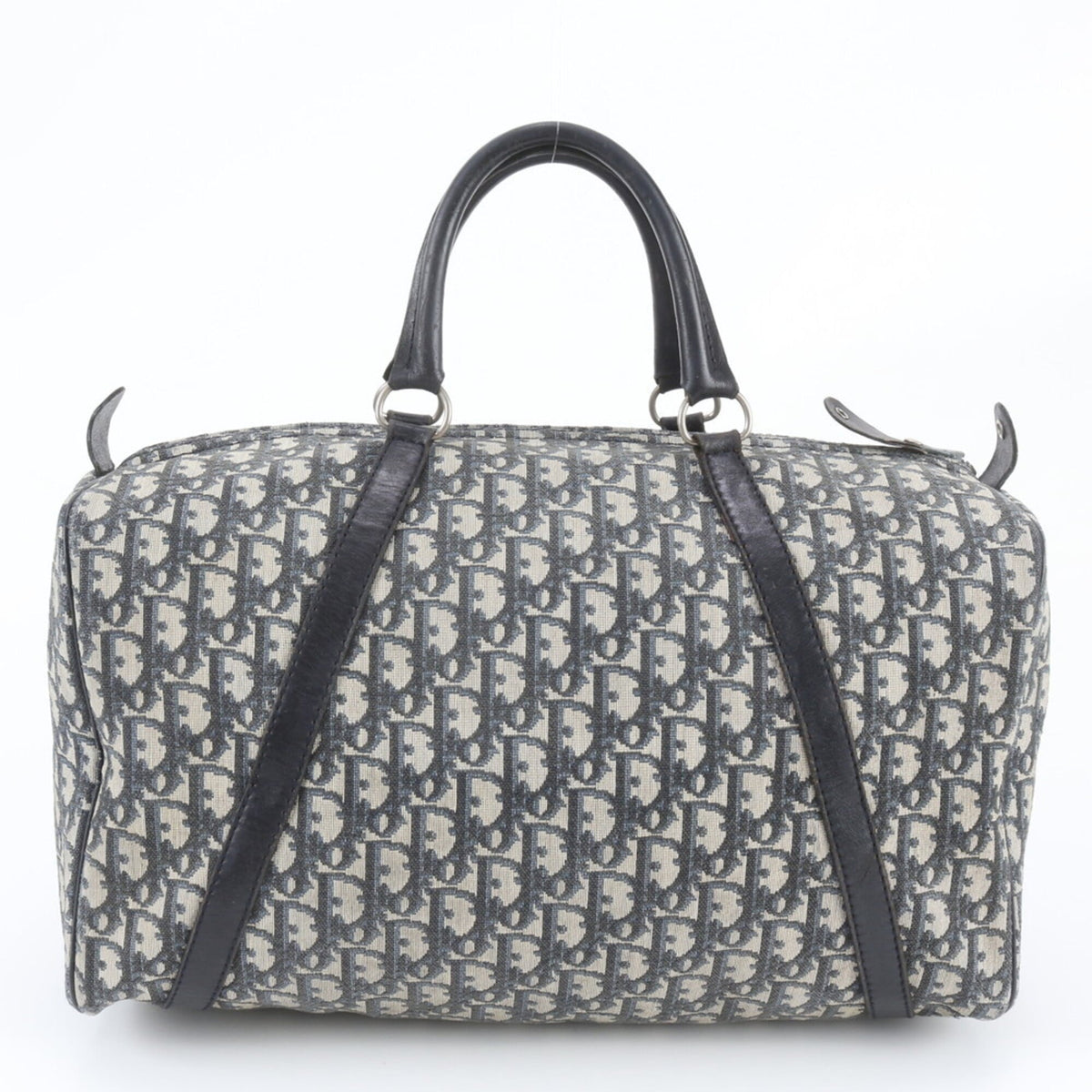 Christian Dior Navy Leather Canvas Boston Bag Tote Bag (Pre-Owned)