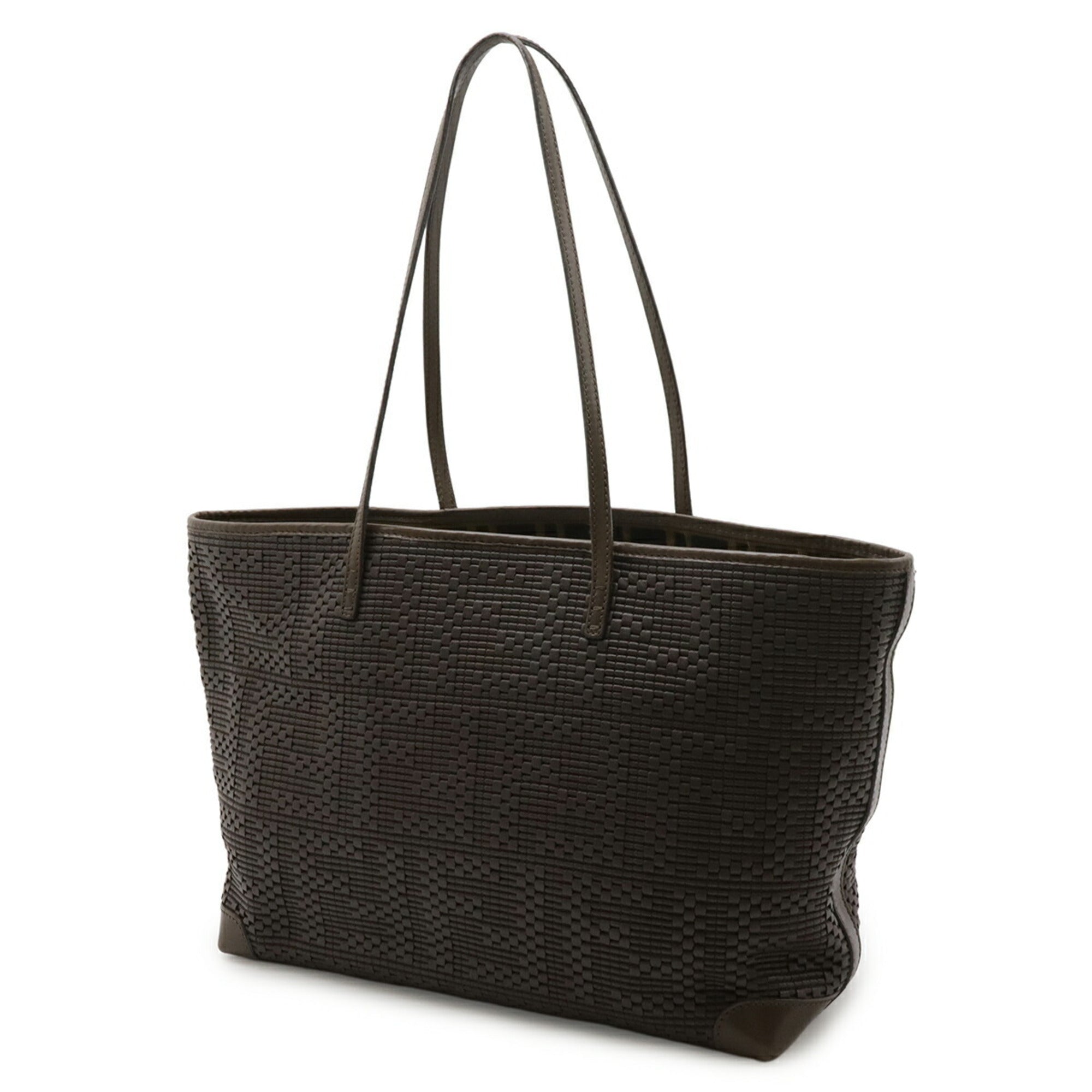 Fendi Zucca Brown Dark Brown Leather Shoulder Bag Tote Bag (Pre-Owned)