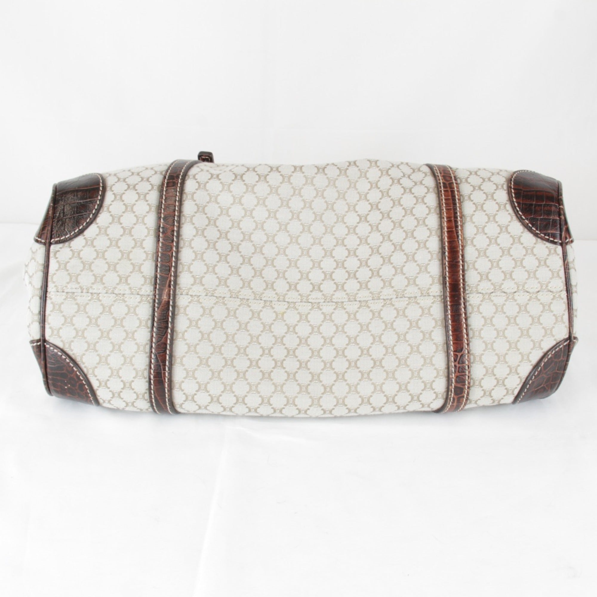 Celine Beige Canvas Boston Bag Handbag (Pre-Owned)