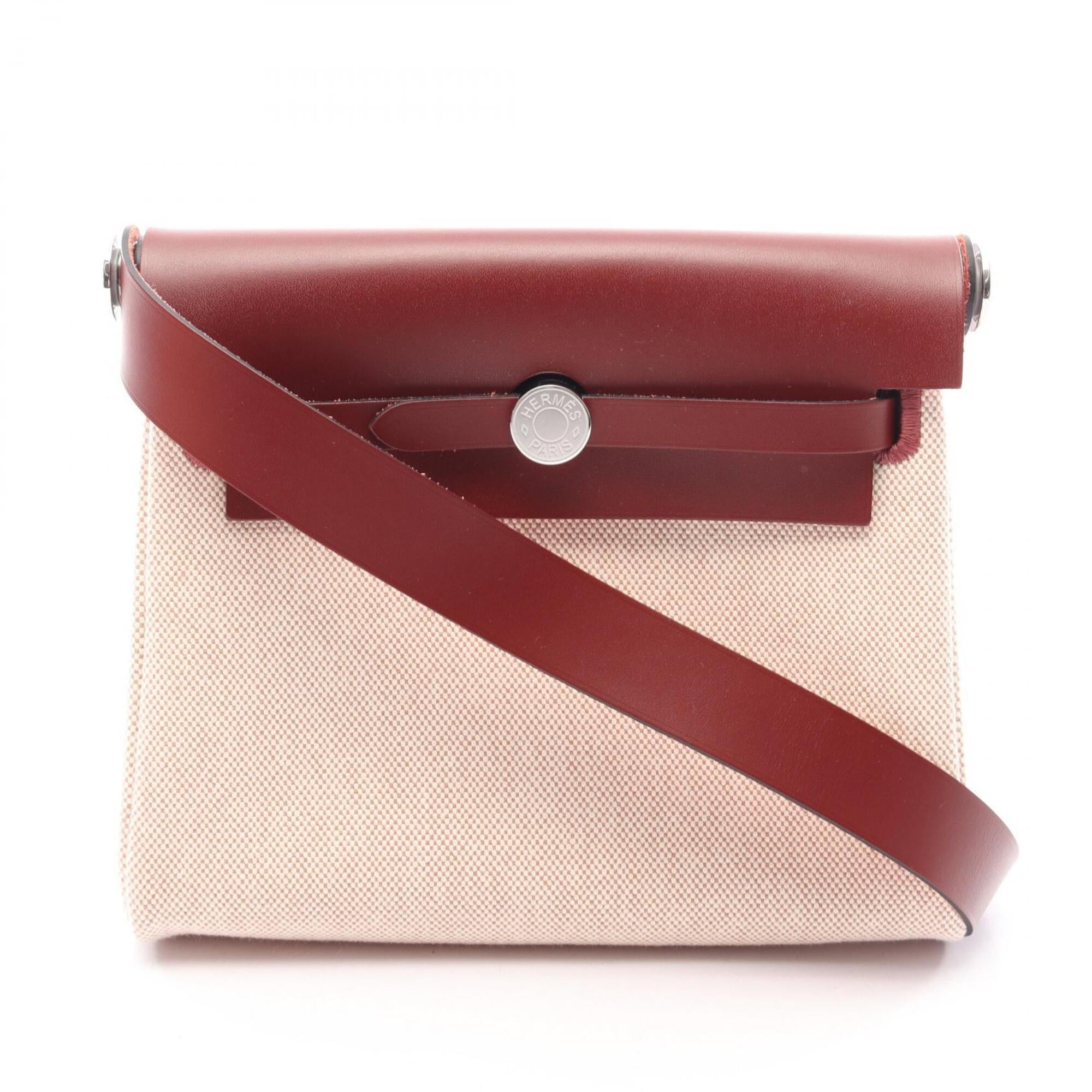 Hermes Bordeaux Ecru Ivory Rouge H Canvas Leather Shoulder Bag (Pre-Owned)