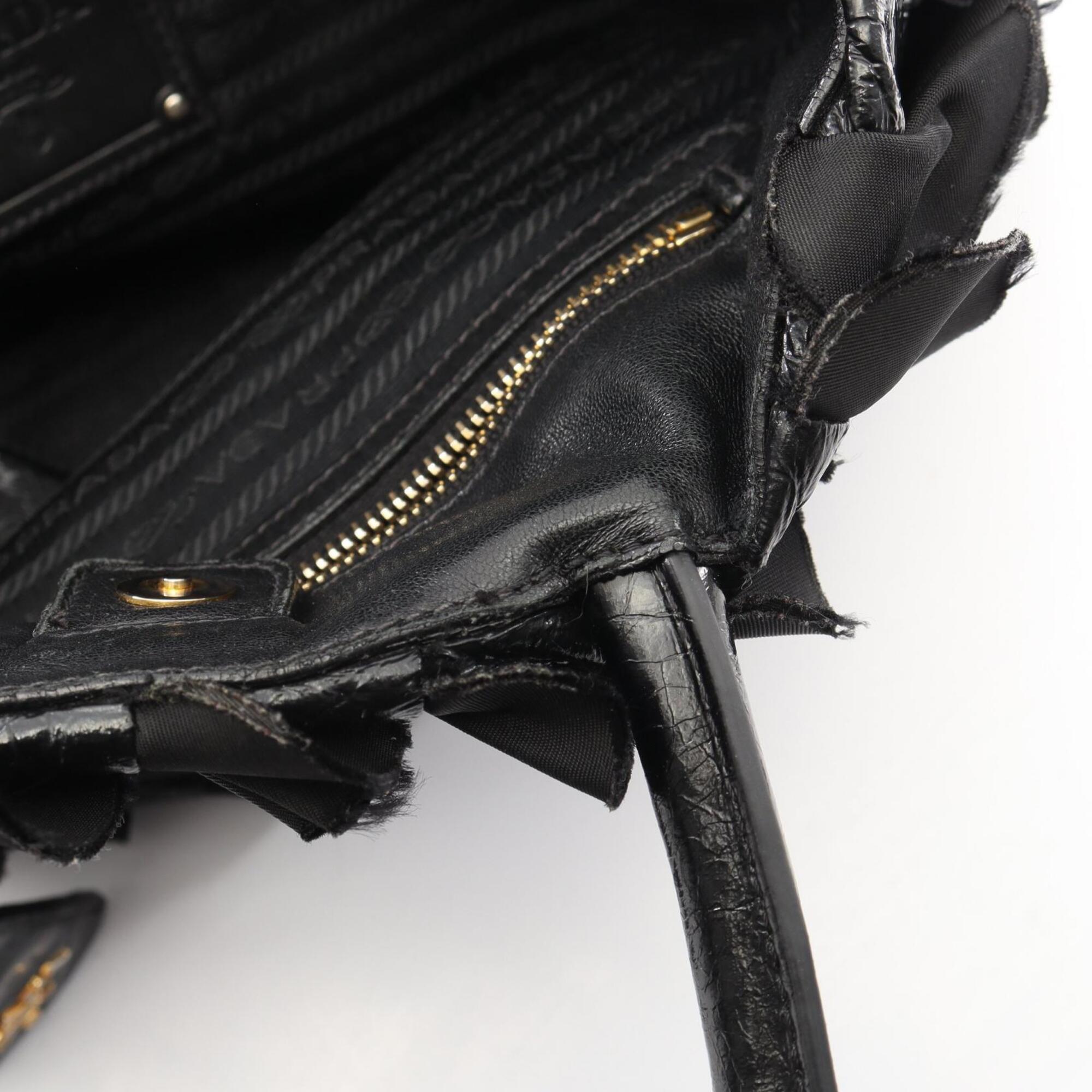 Prada Black Nylon Patent Leather Handbag (Pre-Owned)