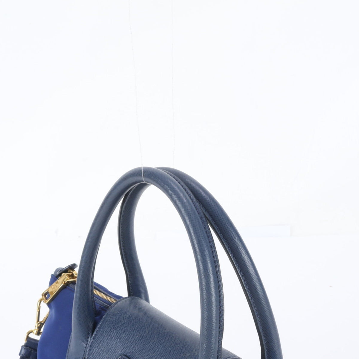 Prada Blue Leather Nylon Handbag Shoulder Bag Tote Bag (Pre-Owned)