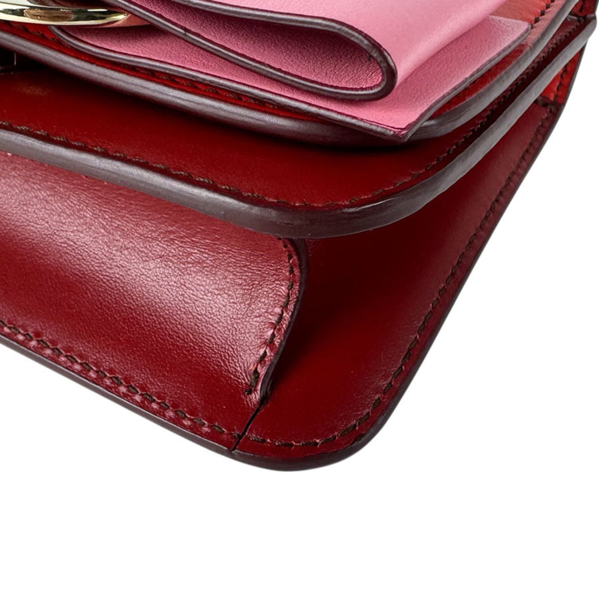 Salvatore Ferragamo Pink Red Color Leather Shoulder Bag (Pre-Owned)
