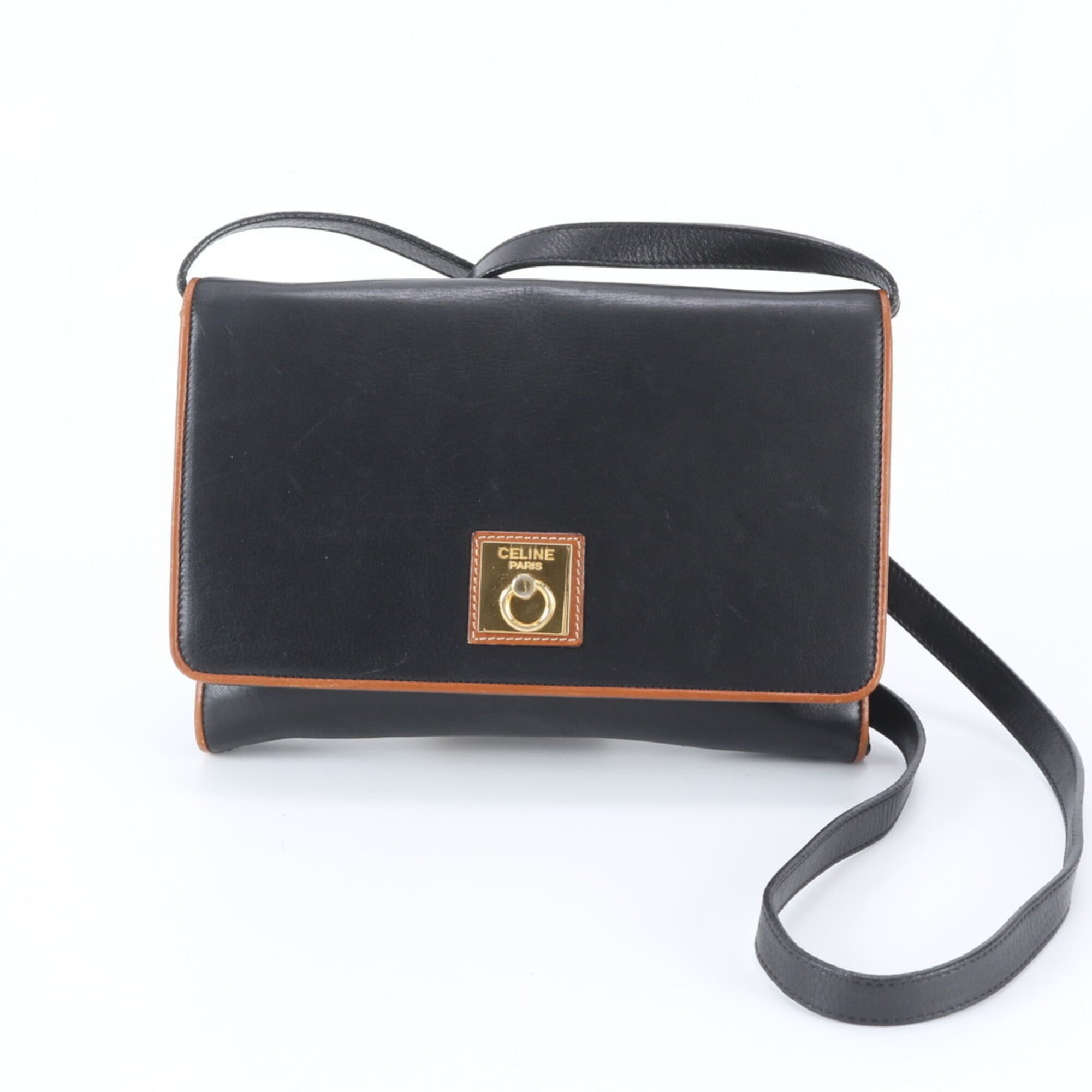Celine Black Brown Leather Handbag Shoulder Bag Tote Bag (Pre-Owned)