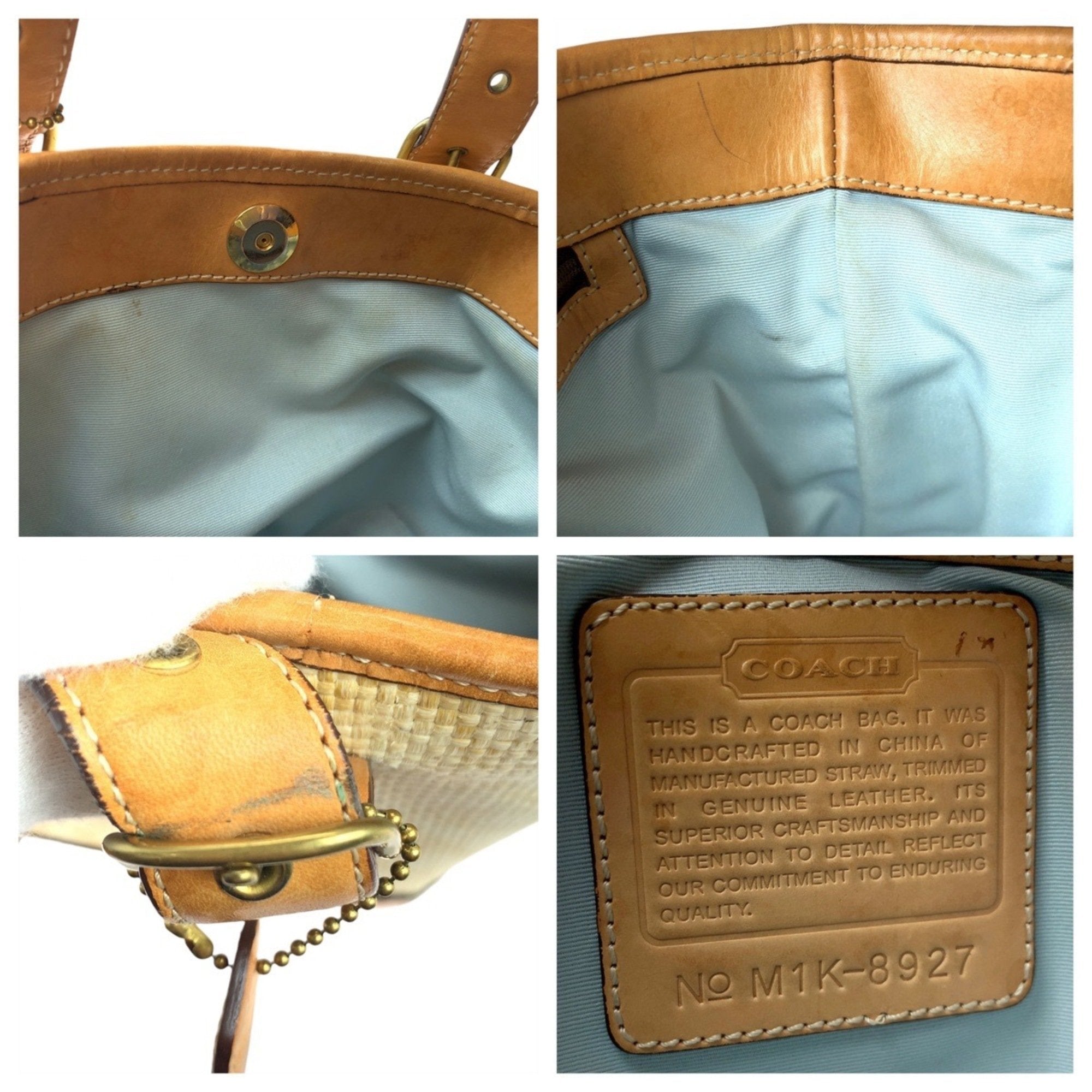 Coach Beige Camel Light Brown Straw Leather Handbag Shoulder Bag Tote Bag (Pre-Owned)