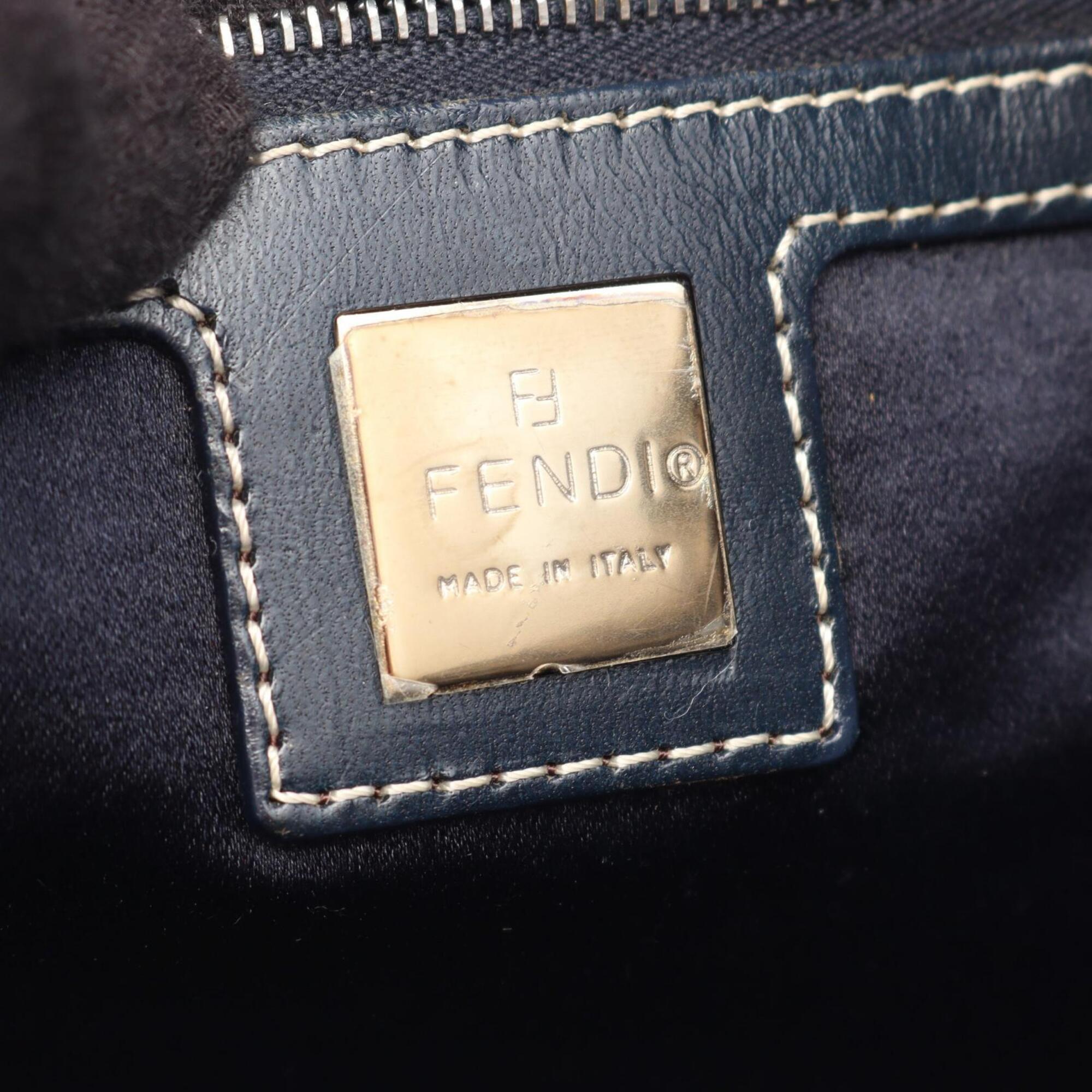 Fendi Gray Navy Canvas Leather Handbag Shoulder Bag (Pre-Owned)