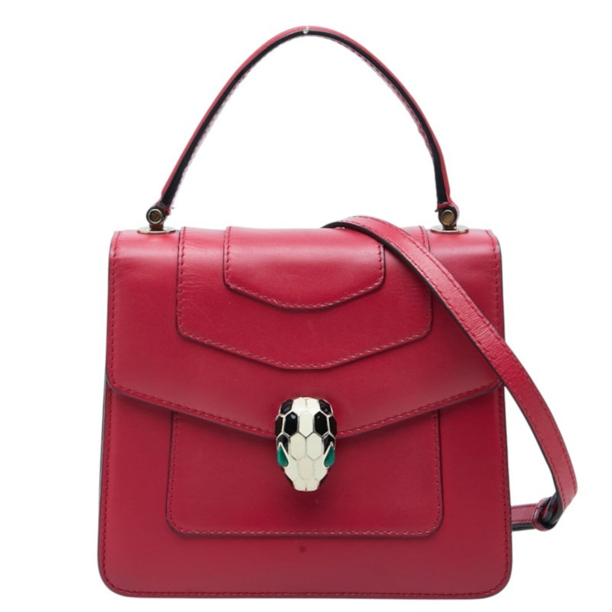 Bvlgari Red Color Leather Handbag Shoulder Bag (Pre-Owned)