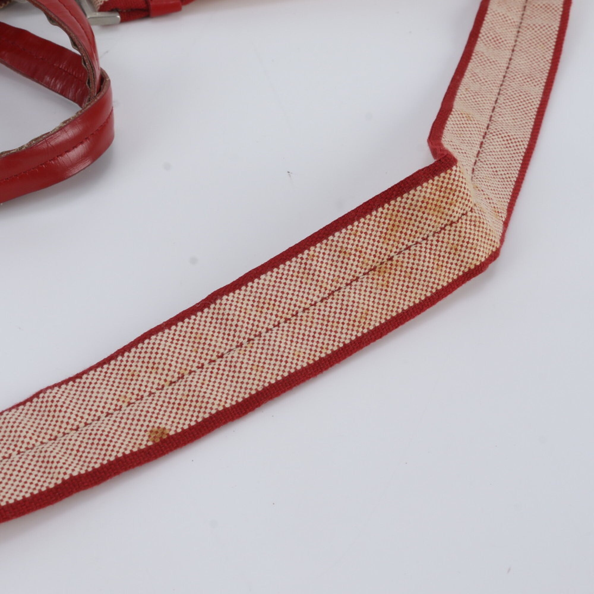 Prada Red Color Leather Canvas Crossbody Bag Handbag Shoulder Bag Tote Bag (Pre-Owned)