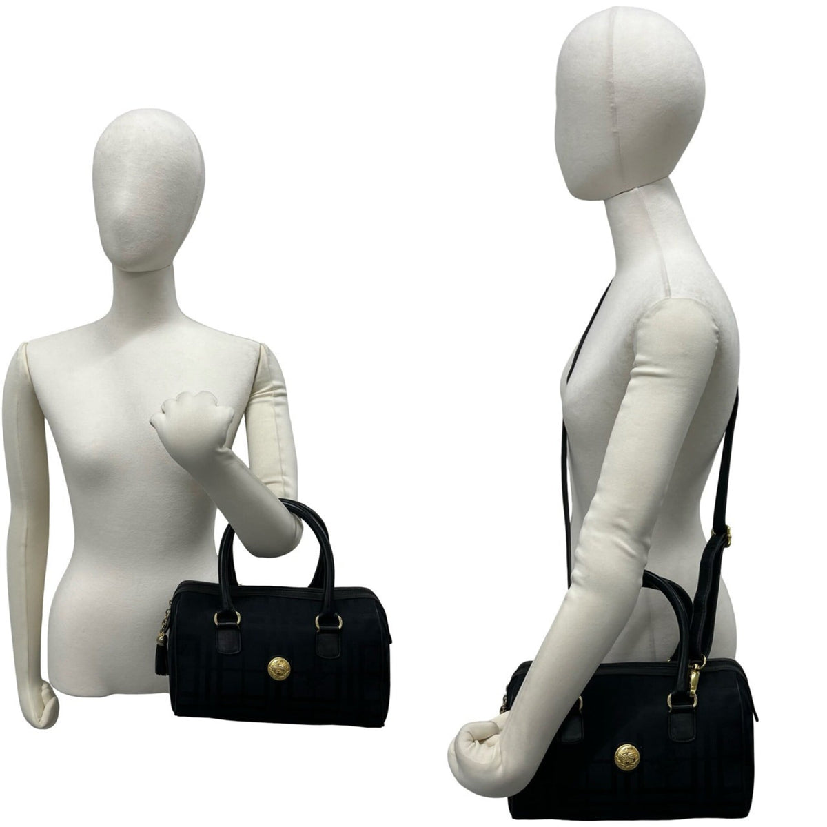 Burberry Black Leather Canvas Handbag Shoulder Bag (Pre-Owned)