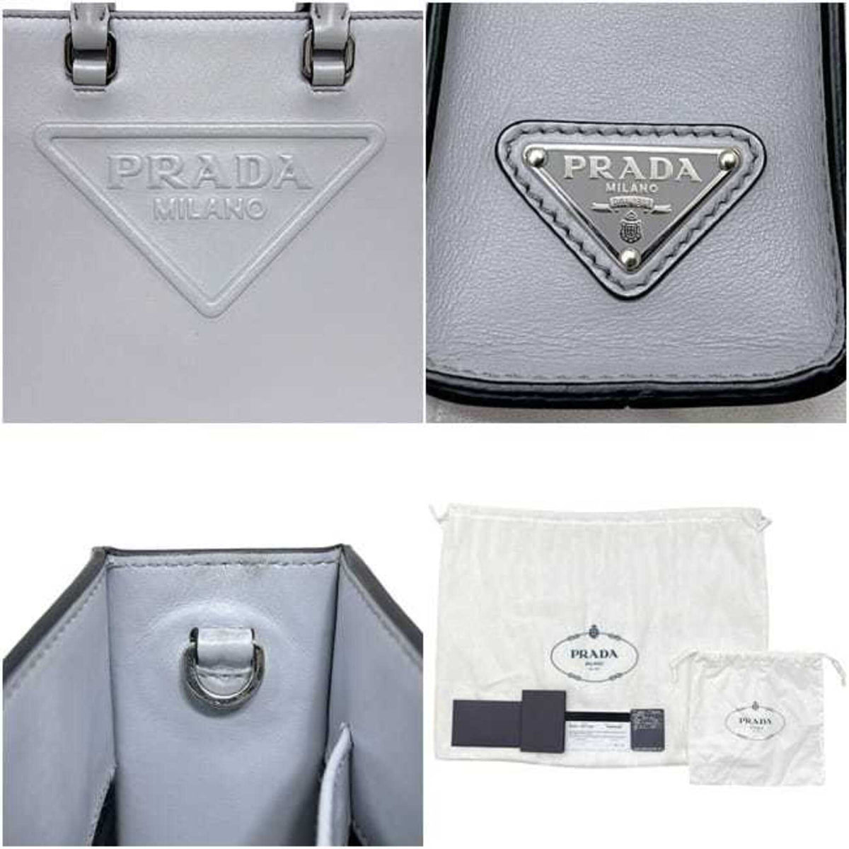 Prada Gray Leather Shoulder Bag (Pre-Owned)