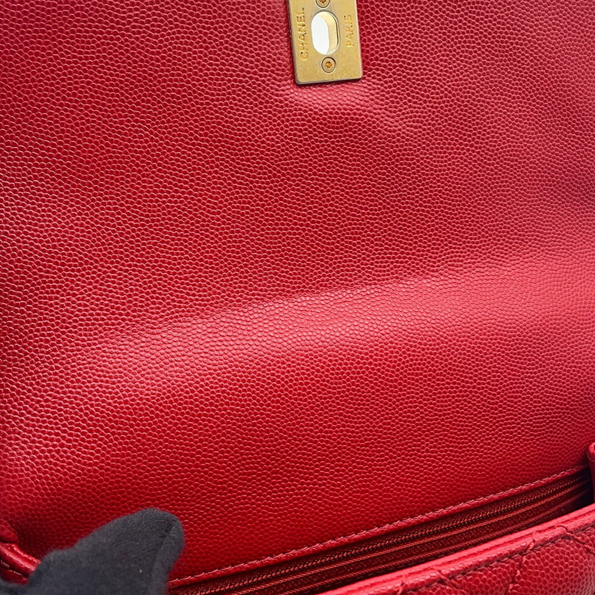 Chanel Red Color Grained Calfskin Handbag Shoulder Bag (Pre-Owned)
