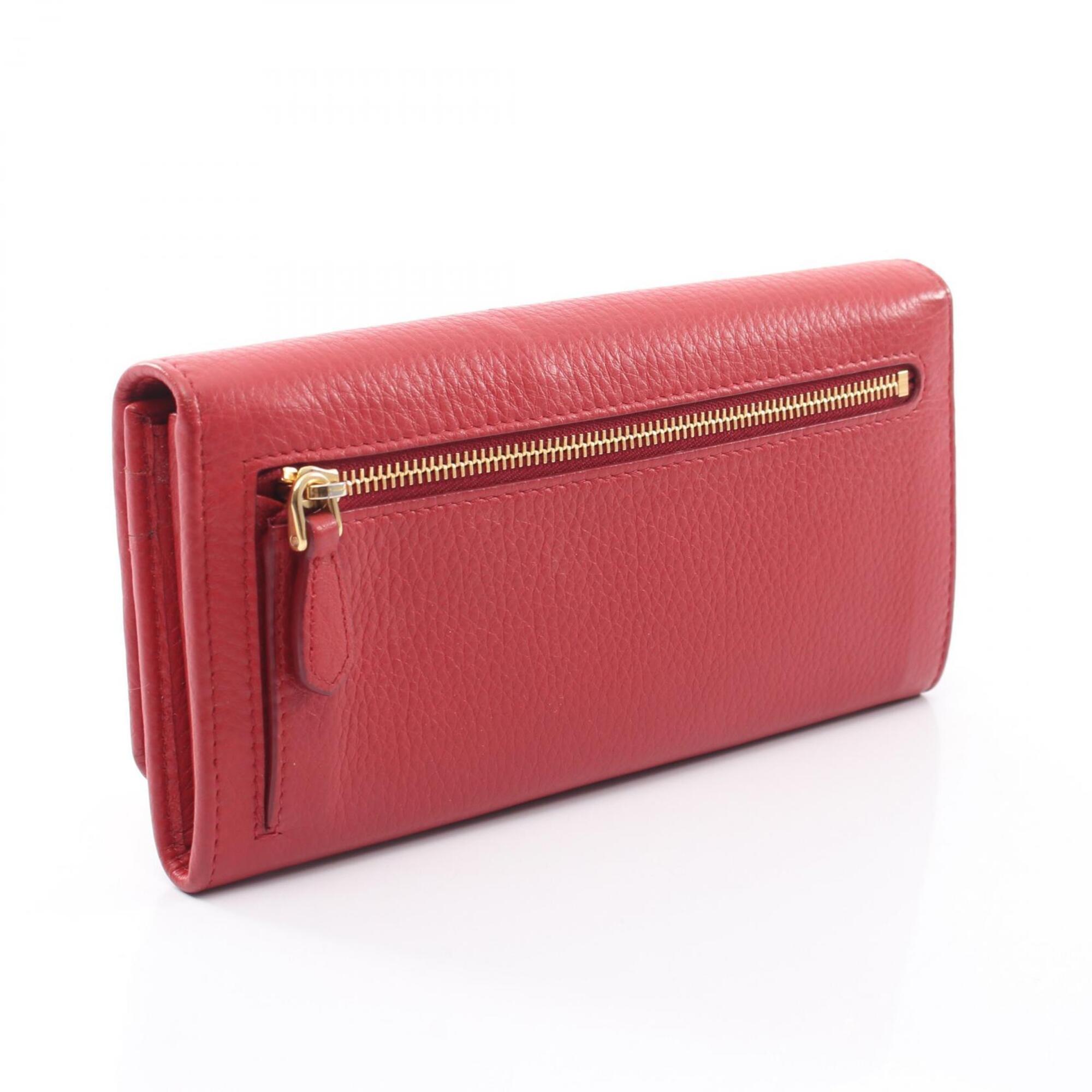 Prada Red Color Leather Long Wallet (Bi-Fold) (Pre-Owned)