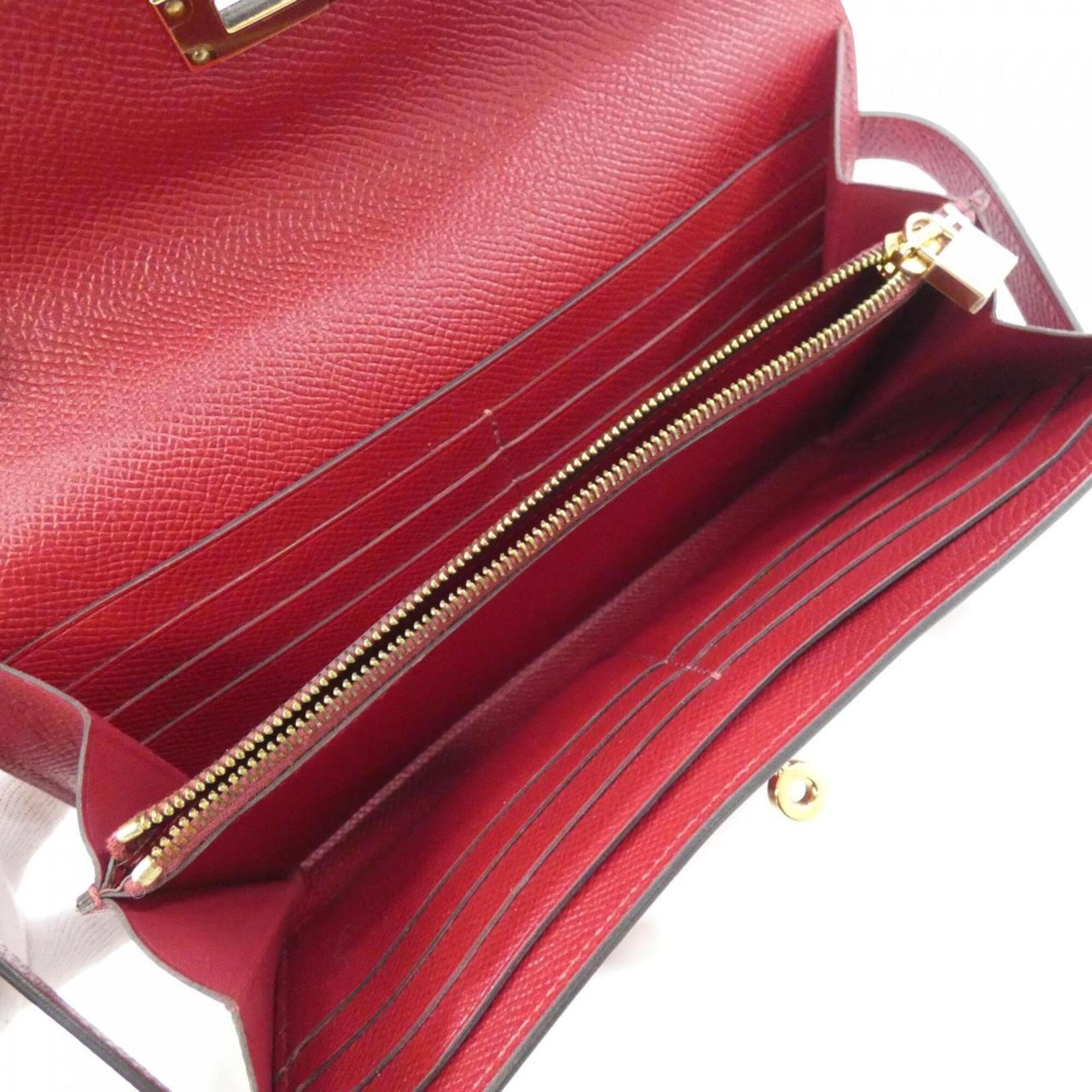 Hermes Red Color Rouge Grenat Epsom Leather Long Wallet (Bi-Fold) (Pre-Owned)