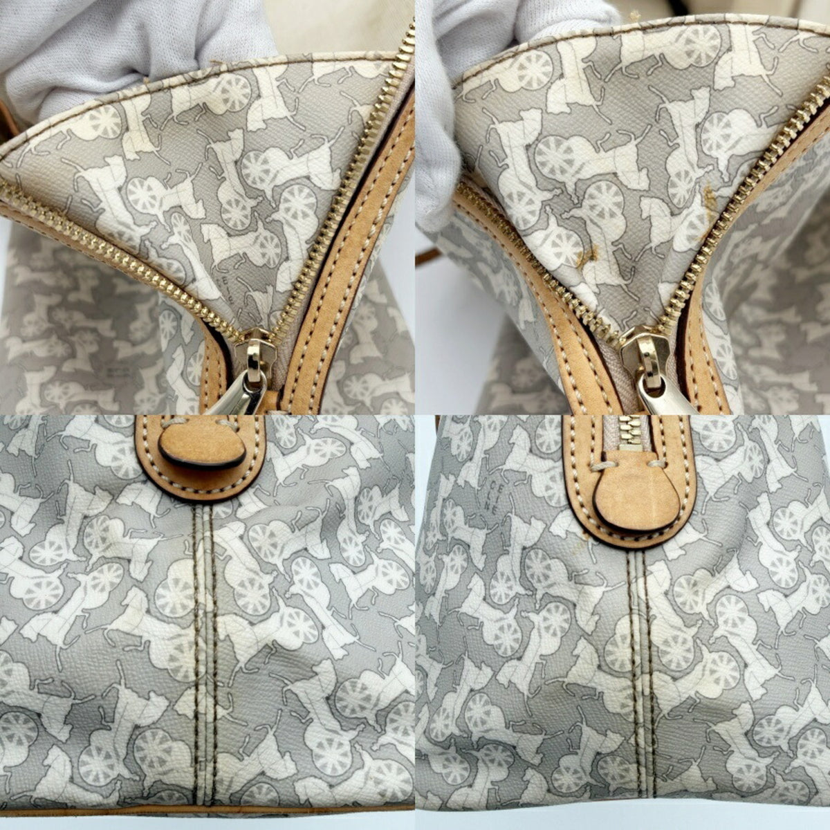 Celine Gray White Pvc Leather Boston Bag Handbag (Pre-Owned)