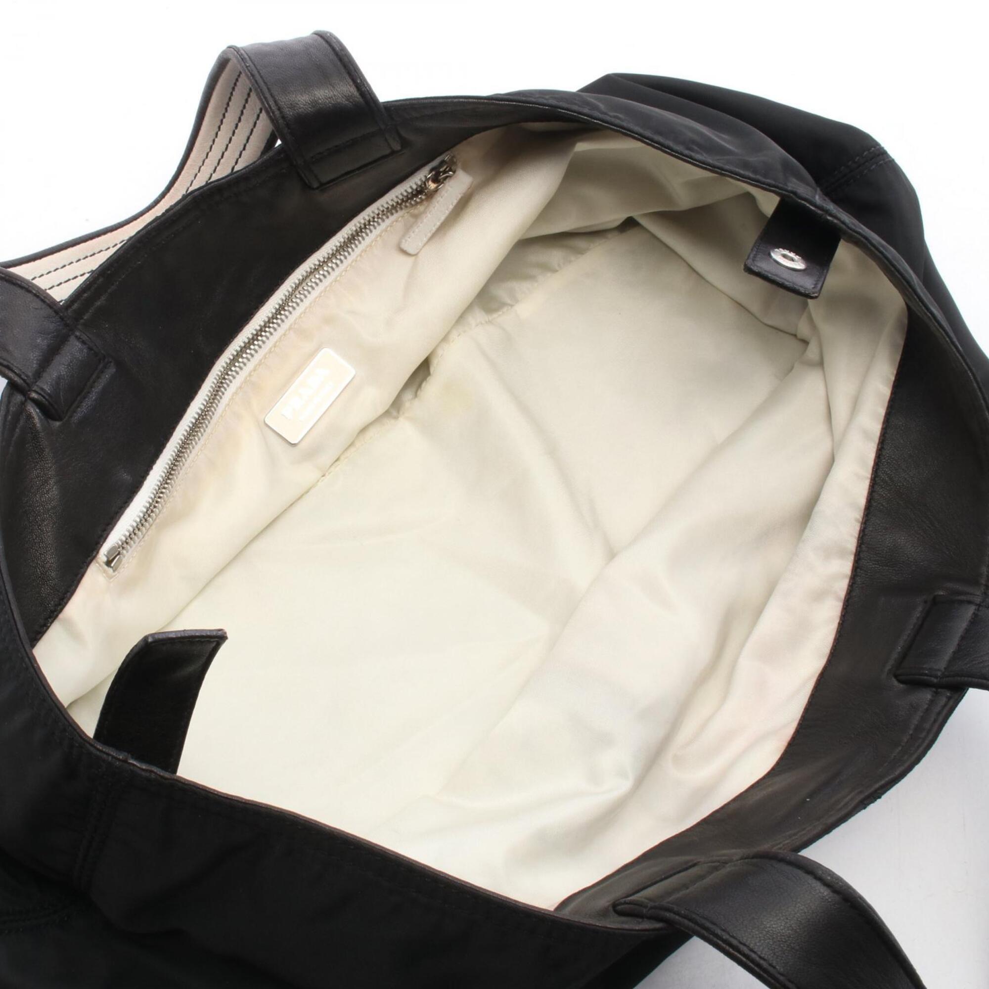 Prada Black Nylon Leather Handbag Tote Bag (Pre-Owned)