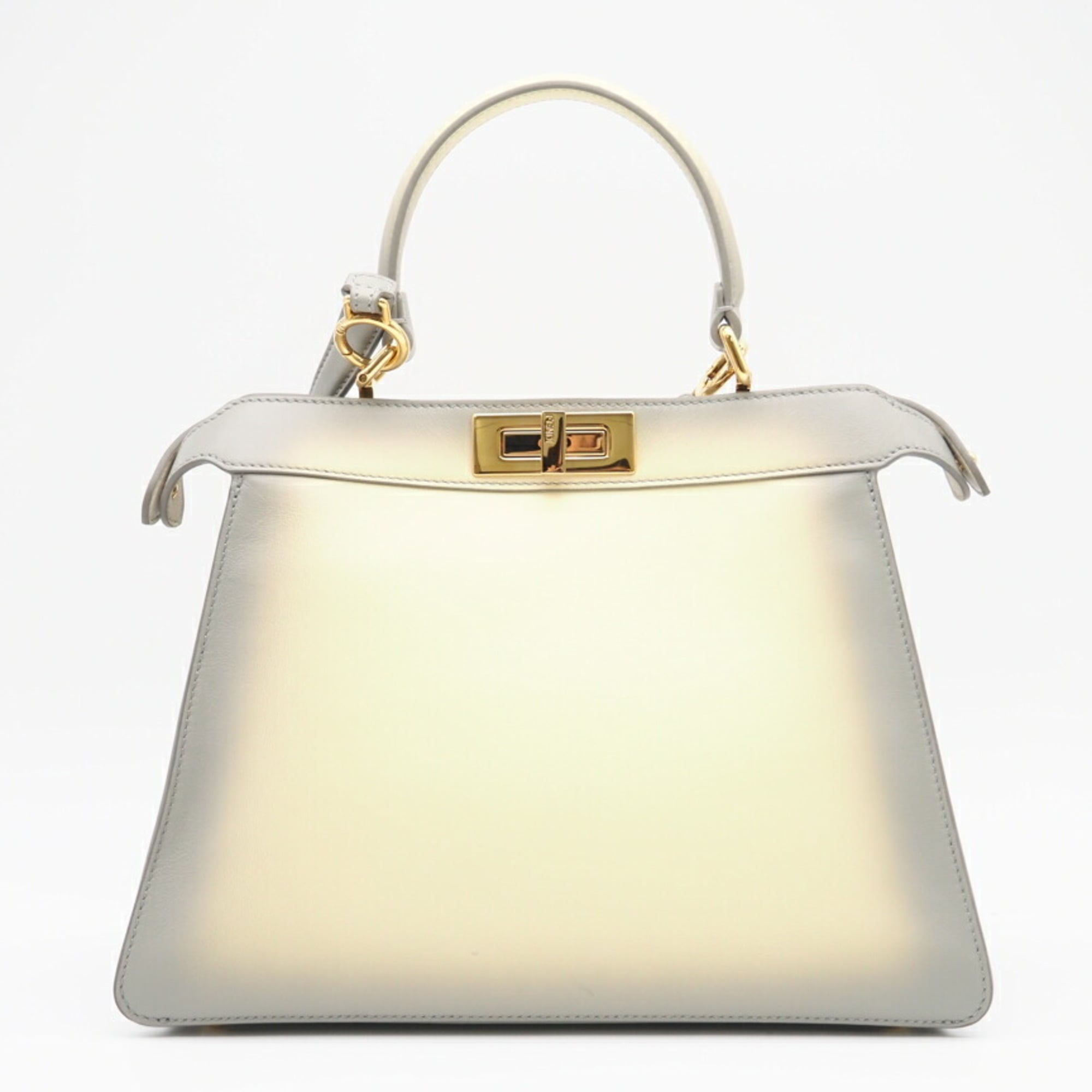 Fendi Cream Gray Leather Shoulder Bag (Pre-Owned)