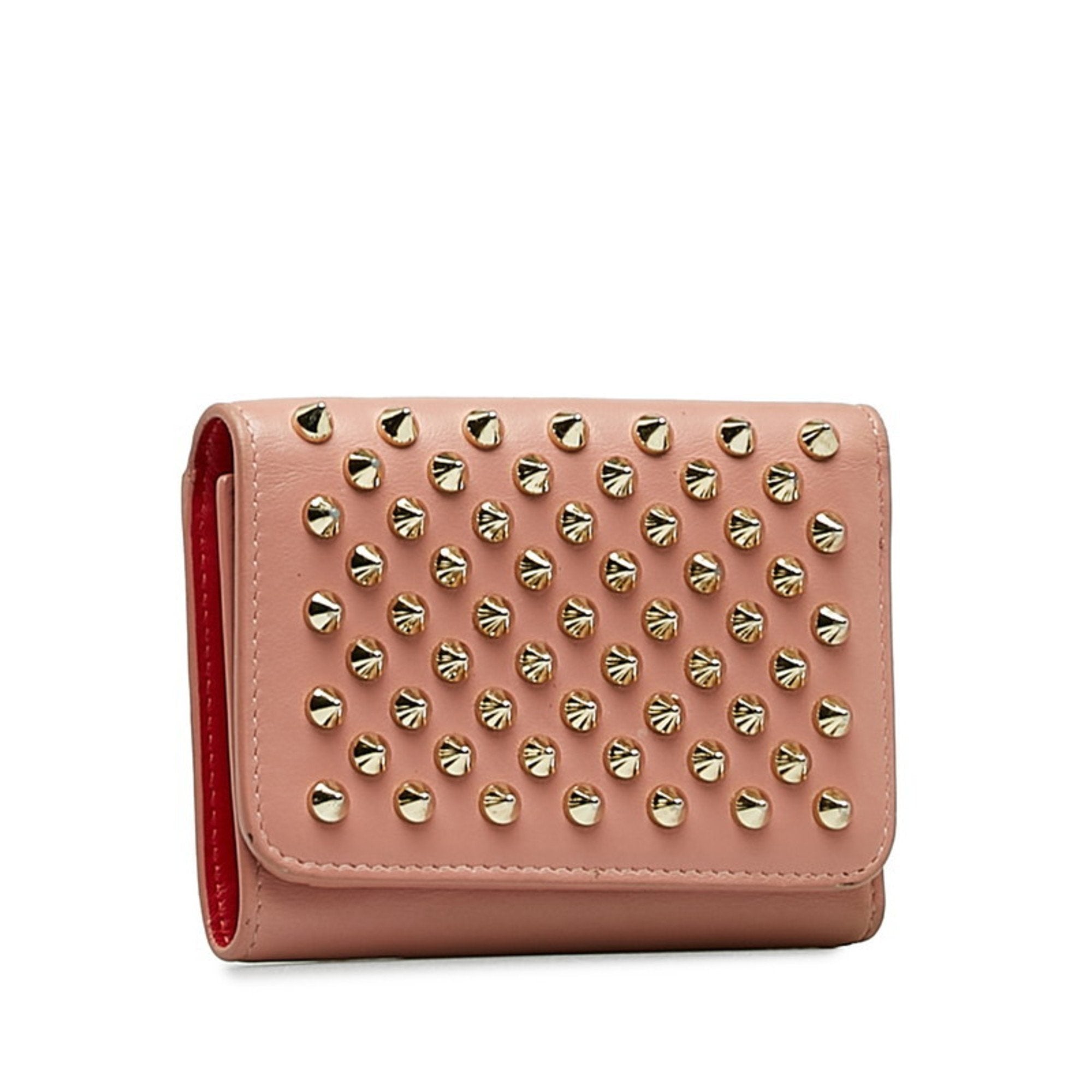 Christian Louboutin Gold Pink Leather Wallet (Tri-Fold) (Pre-Owned)