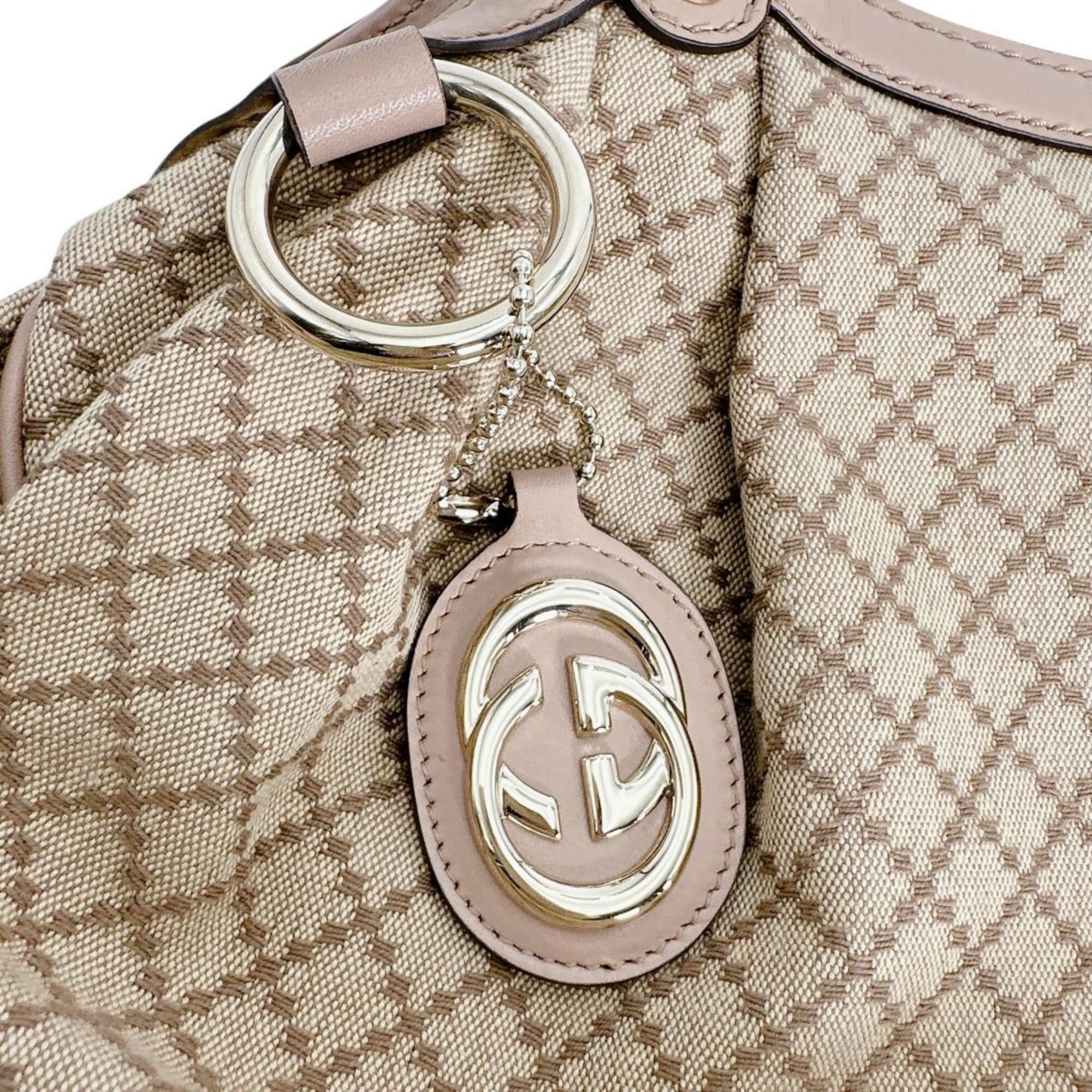 Gucci Beige Beige Brown Brown White Canvas Handbag Tote Bag (Pre-Owned)
