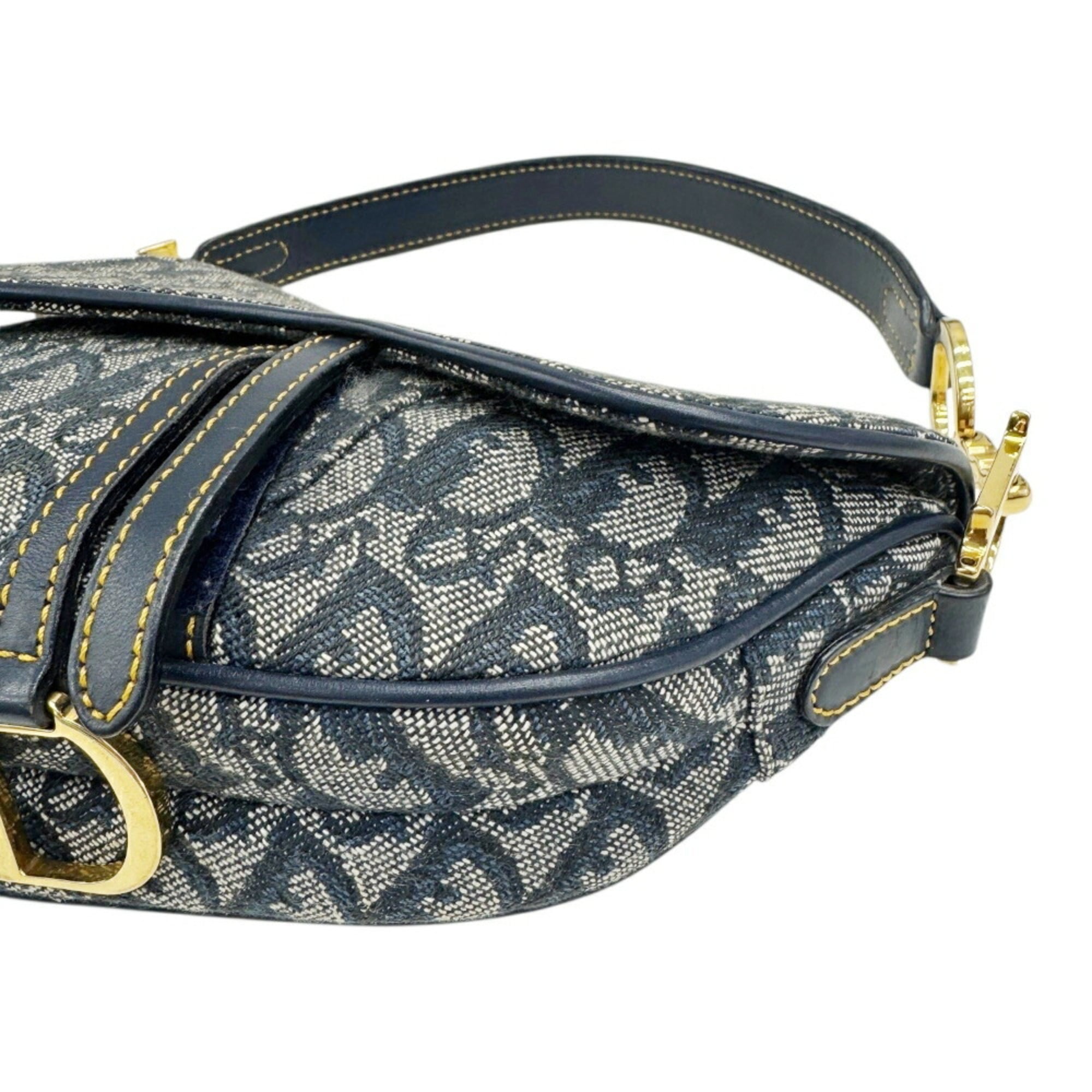 Christian Dior Navy Canvas Saddle Bag Shoulder Bag (Pre-Owned)