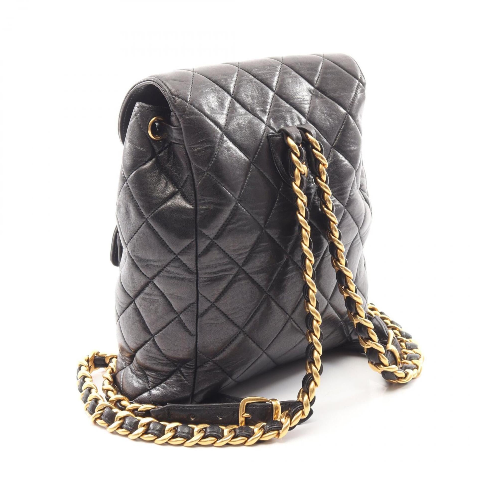 Chanel Black Leather Backpack Handbag (Pre-Owned)