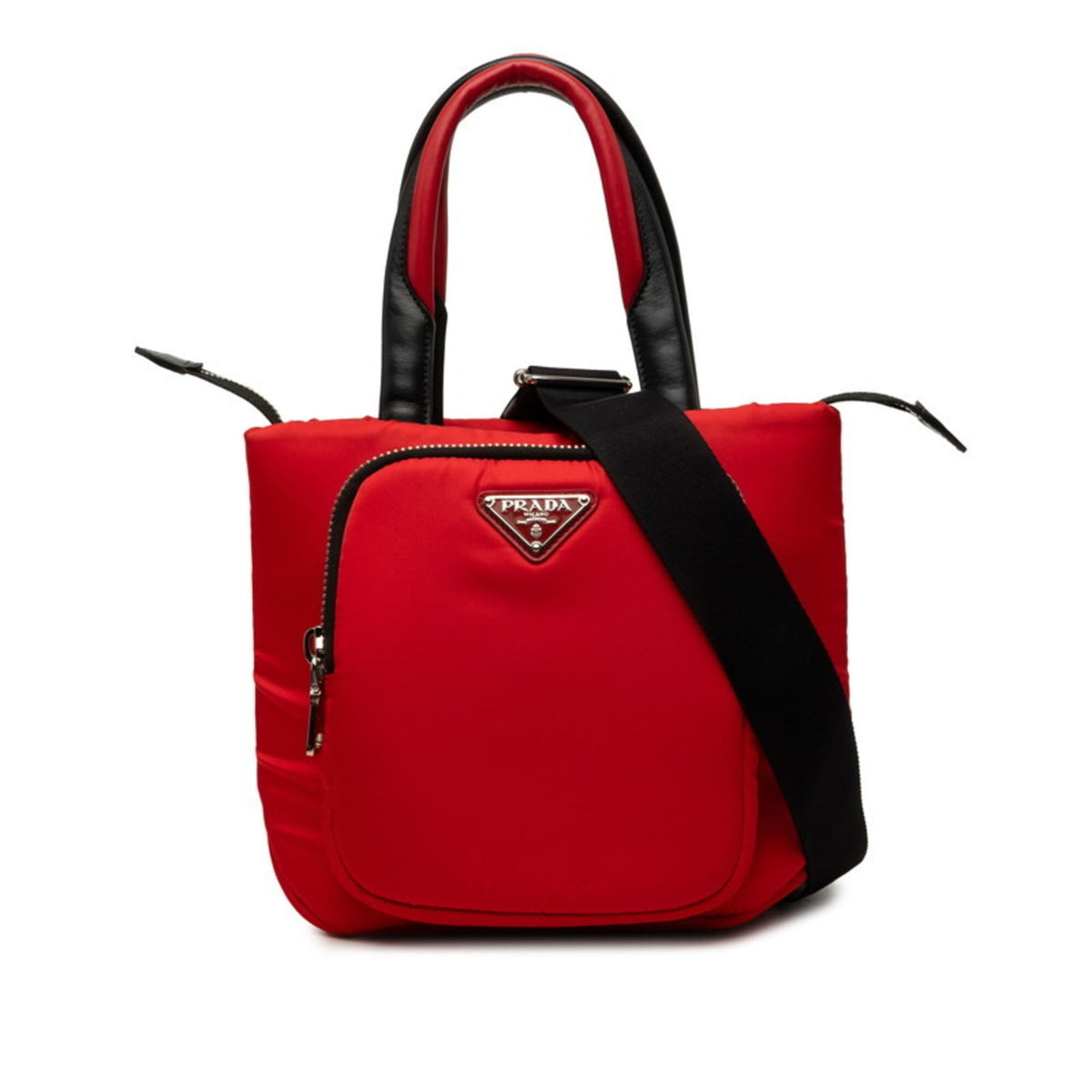 Prada Black Red Color Nylon Handbag Shoulder Bag (Pre-Owned)