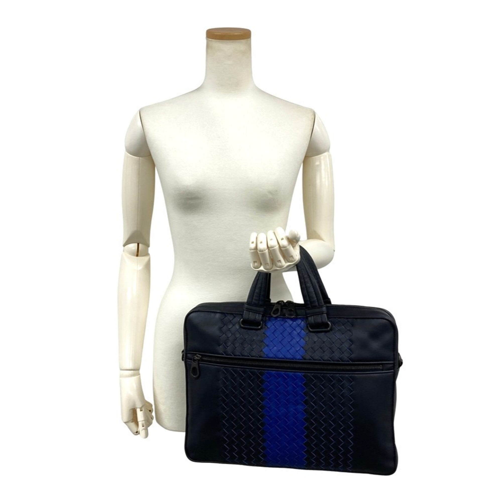 Bottega Veneta Intrecciato Navy Leather Briefcase (Pre-Owned)