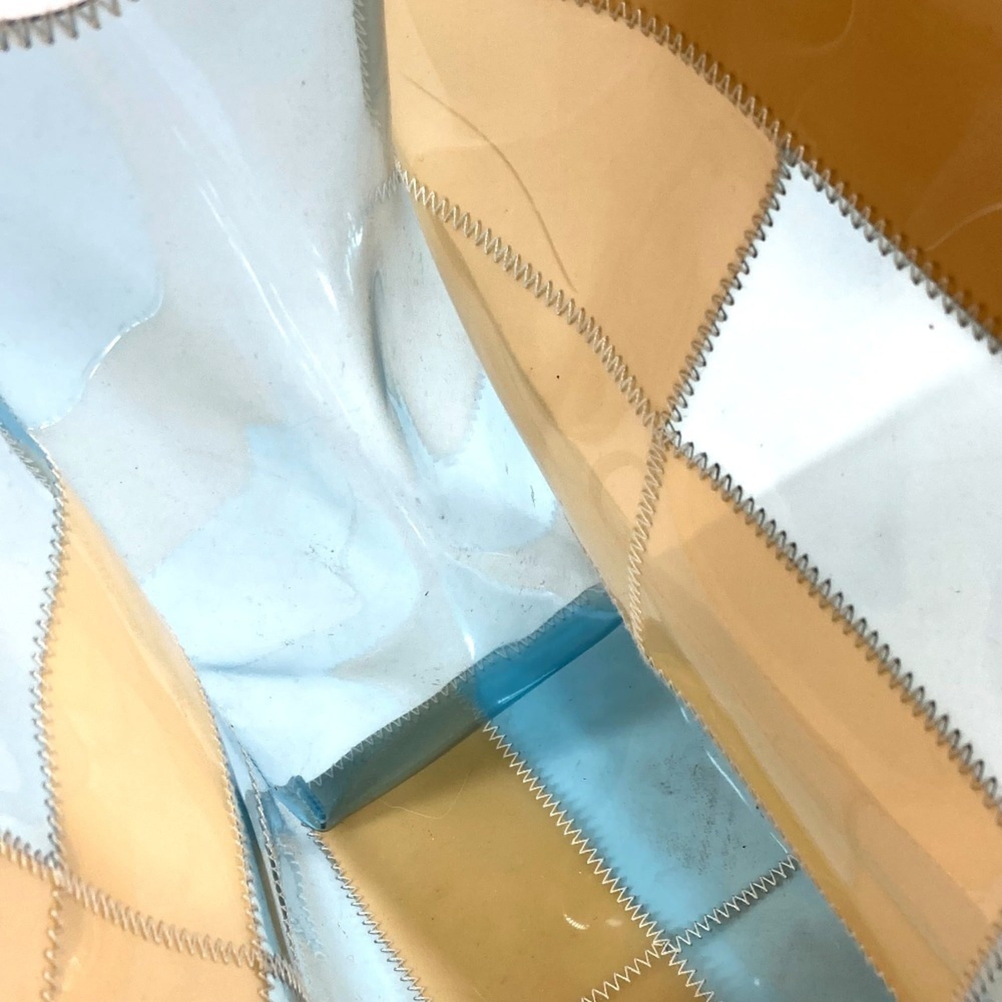 Chanel Beige Blue Vinyl Shoulder Bag Tote Bag (Pre-Owned)