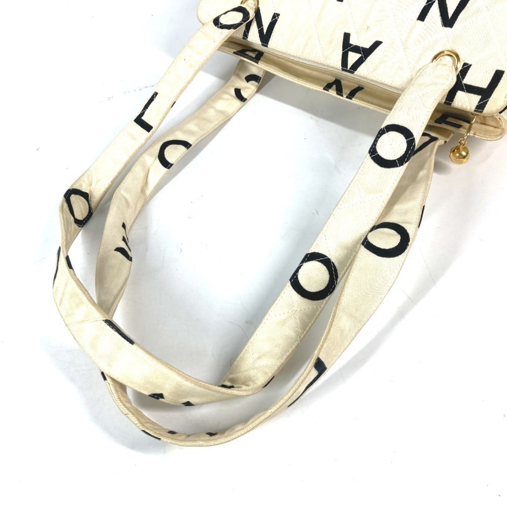 Chanel Black White Canvas Shoulder Bag Tote Bag (Pre-Owned)