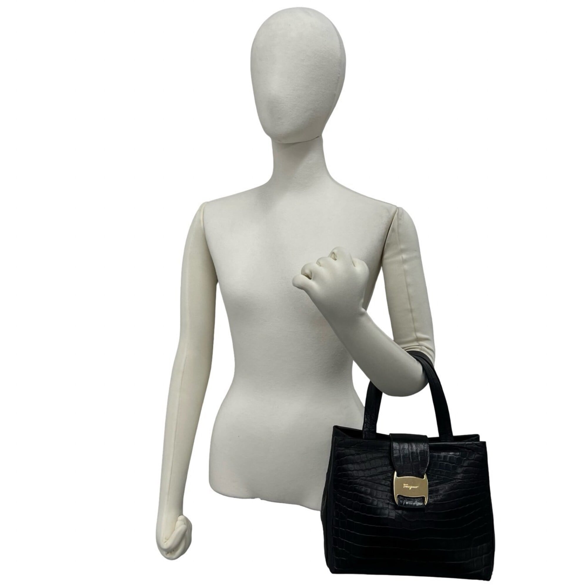 Salvatore Ferragamo Black Leather Handbag Tote Bag (Pre-Owned)