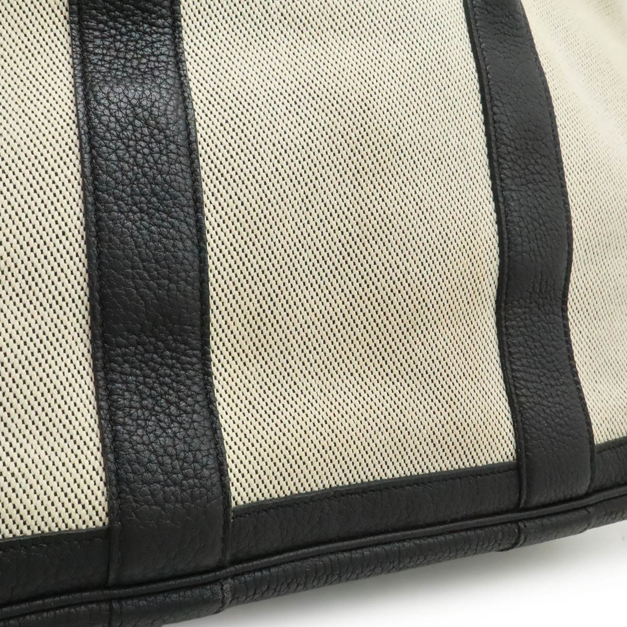 Hermes Black Off-White Canvas Handbag Tote Bag (Pre-Owned)