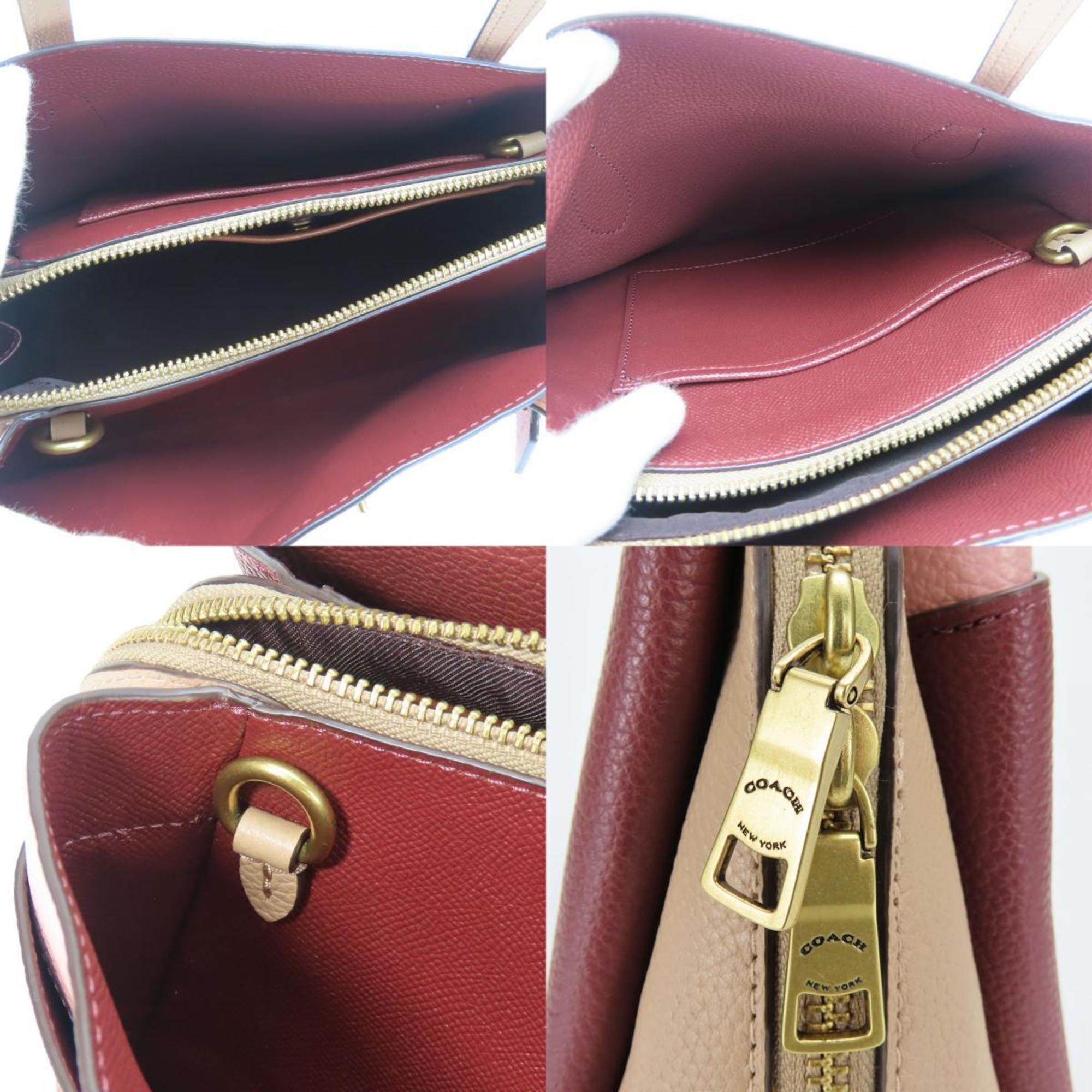 Coach Beige Multi-Color Pink Wine Leather Handbag (Pre-Owned)