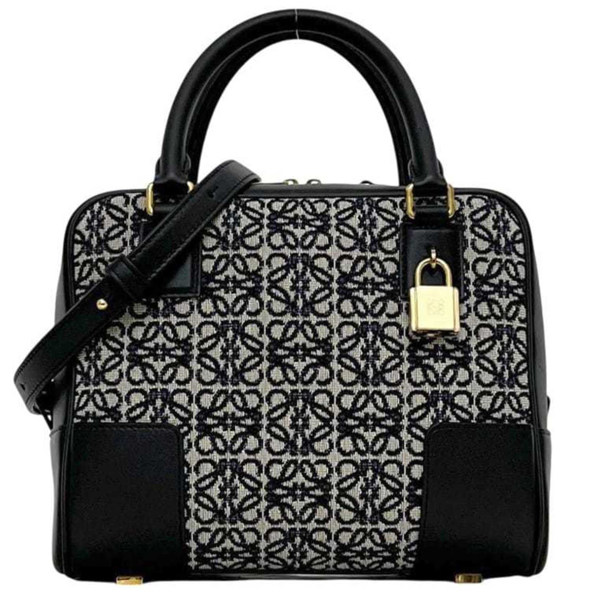 Loewe Black Navy Canvas Leather Handbag (Pre-Owned)