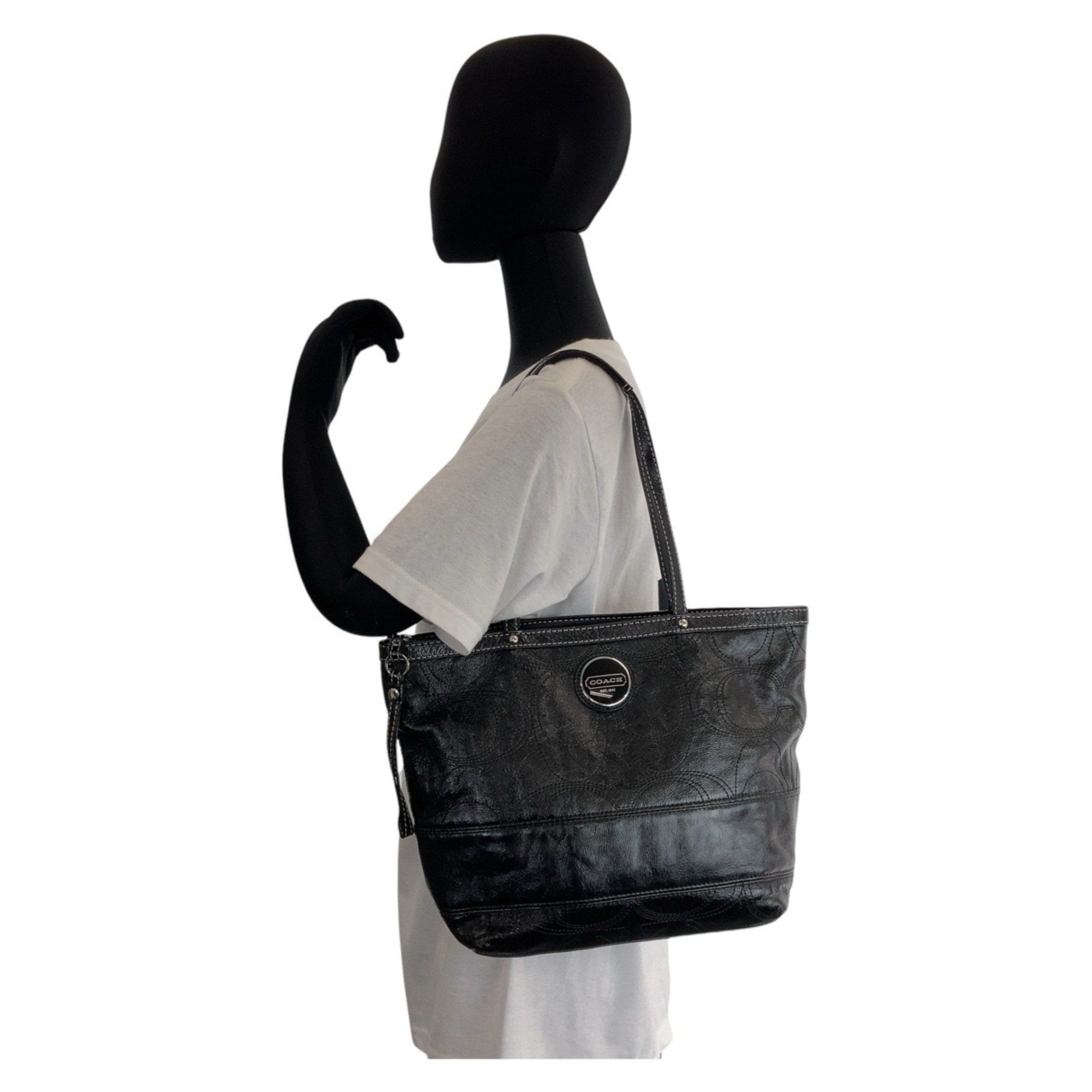 Coach Black Leather Shoulder Bag Tote Bag (Pre-Owned)