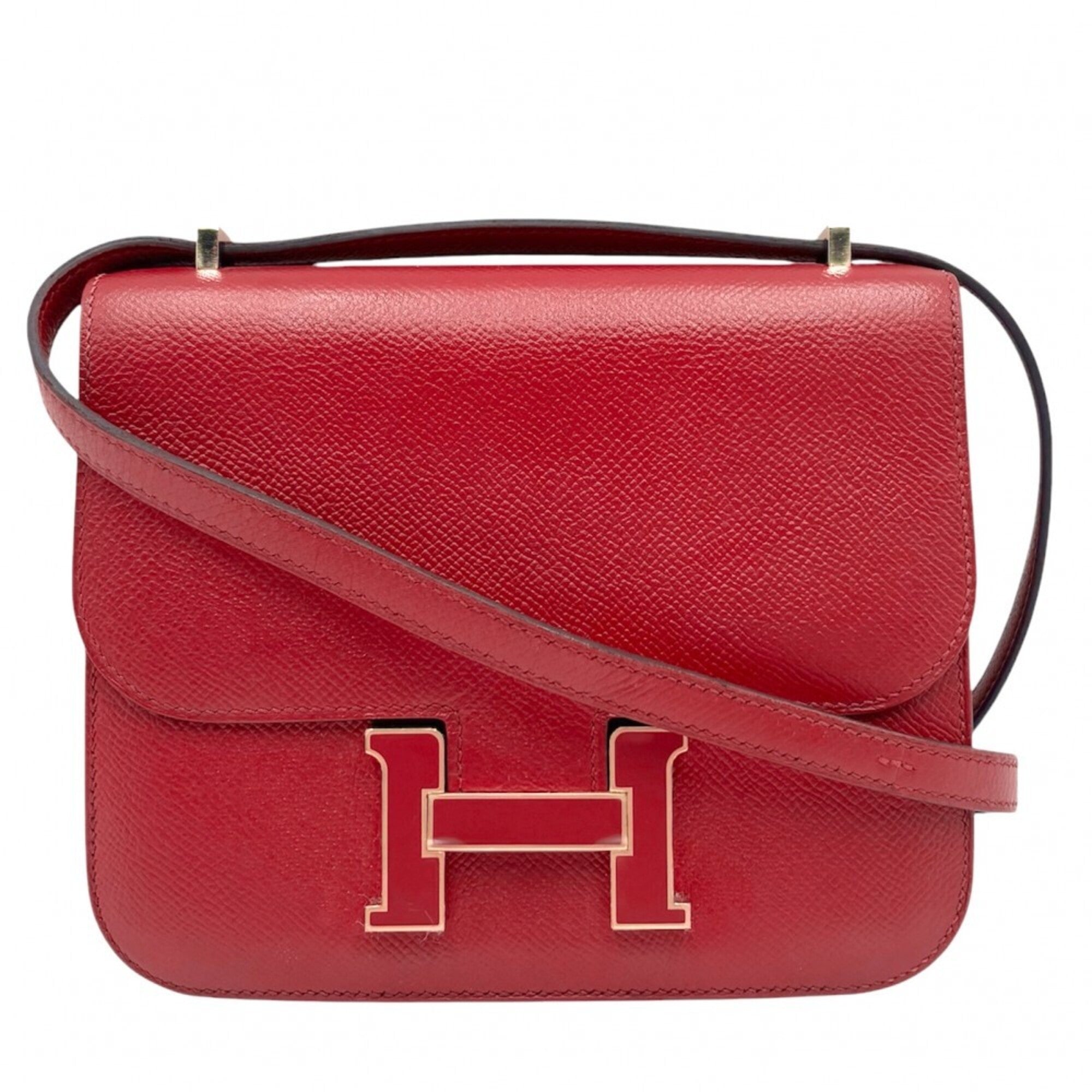 Hermes Red Color Epsom Leather Pochette Shoulder Bag (Pre-Owned)