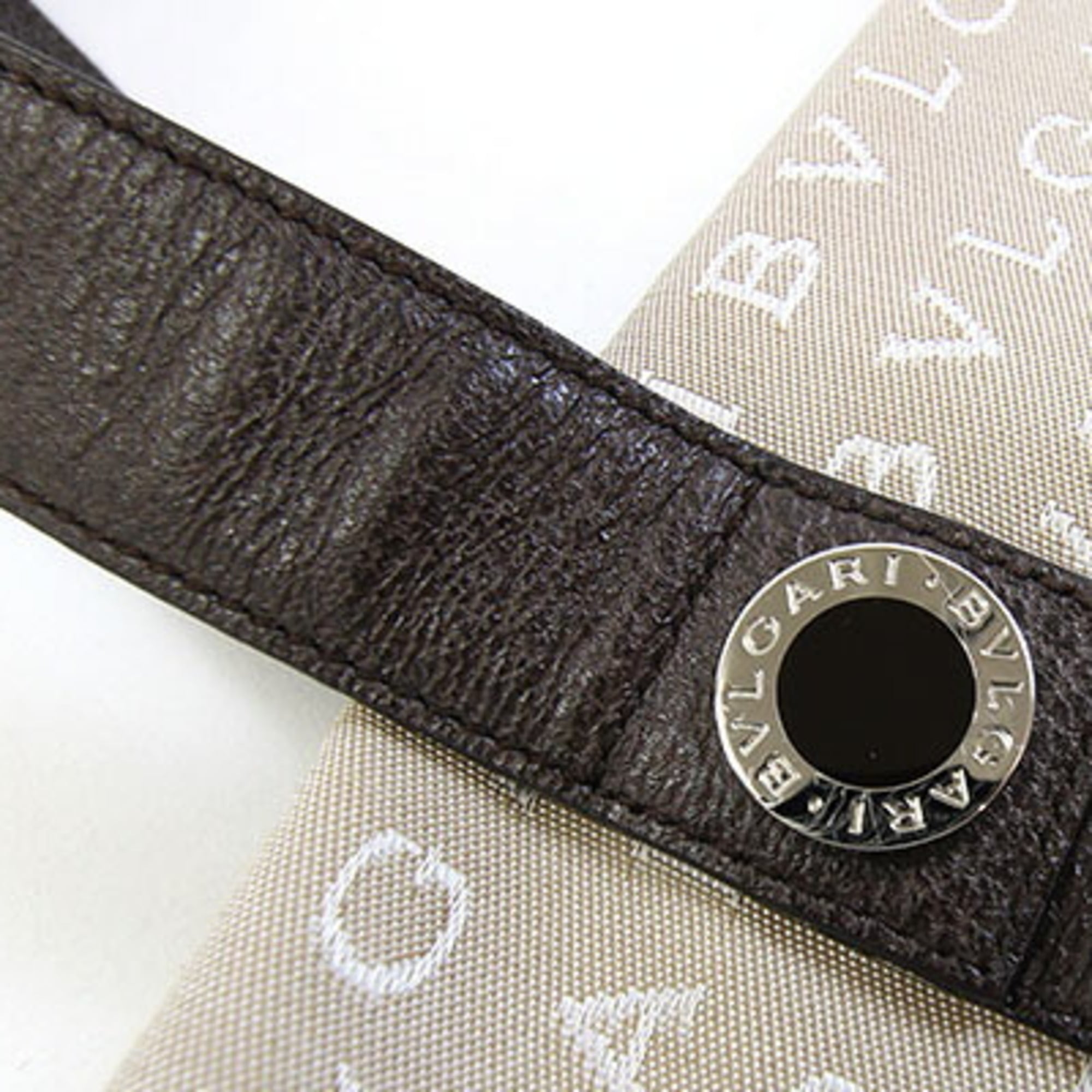 Bvlgari Beige Dark Brown Canvas Leather Handbag Pouch Tote Bag (Pre-Owned)