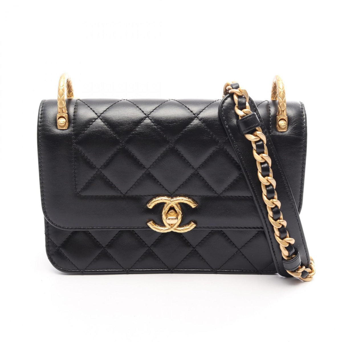 Chanel Black Leather Handbag Shoulder Bag (Pre-Owned)