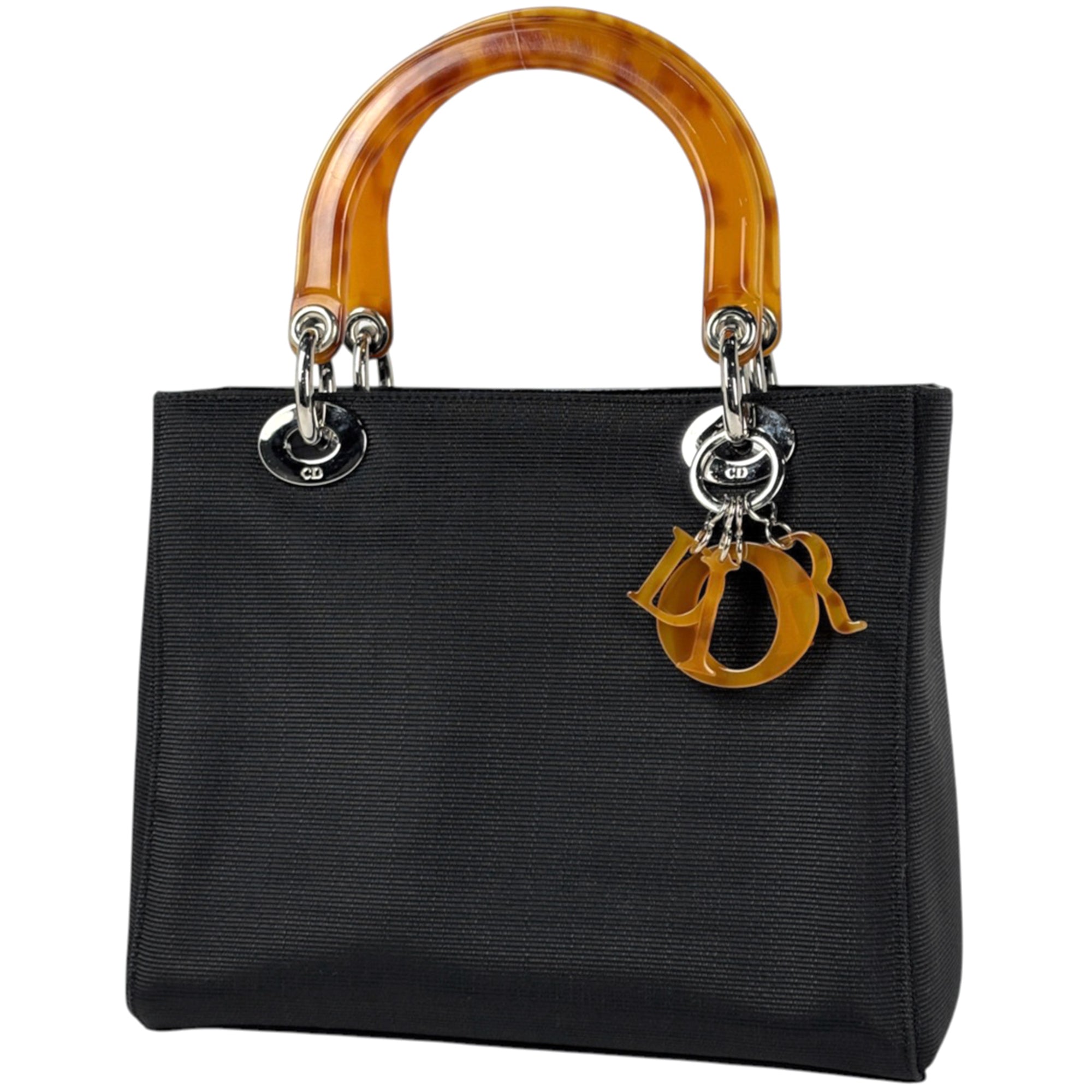 Christian Dior Lady Dior Black Canvas Leather Handbag (Pre-Owned)