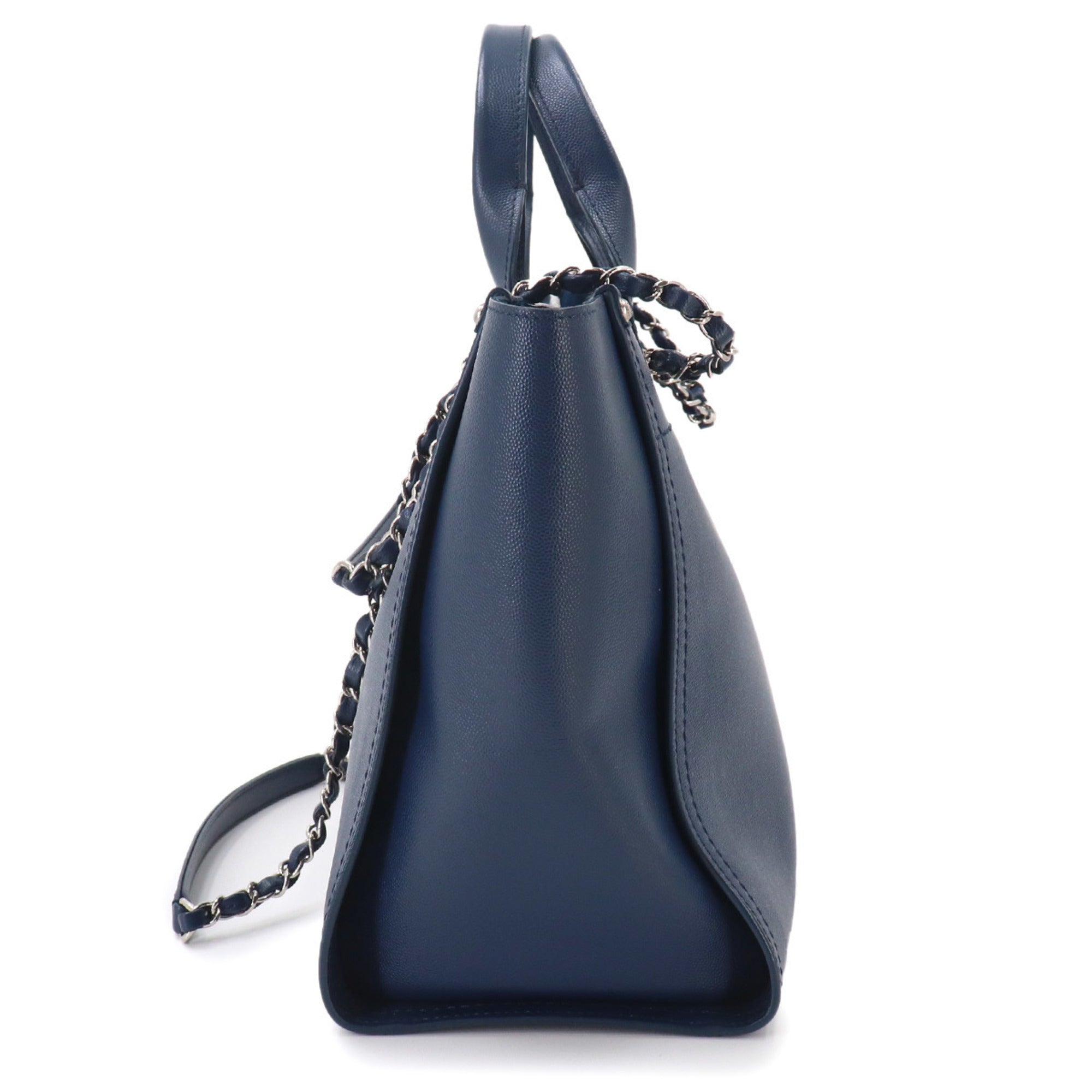 Chanel Navy Leather Handbag Tote Bag (Pre-Owned)