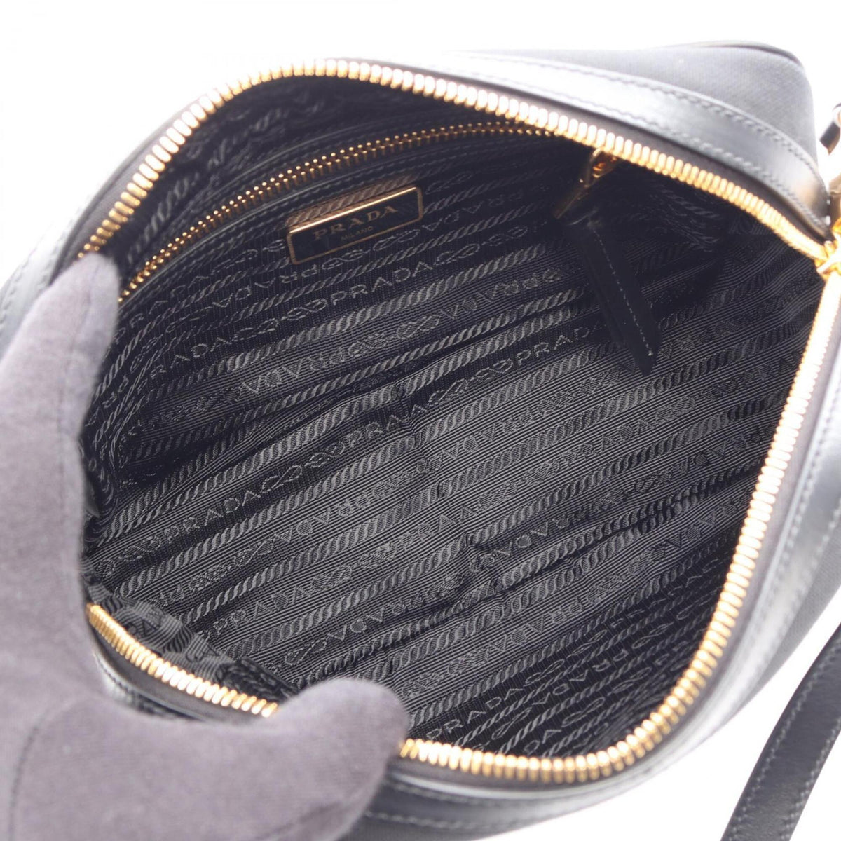 Prada Black Canvas Leather Shoulder Bag (Pre-Owned)