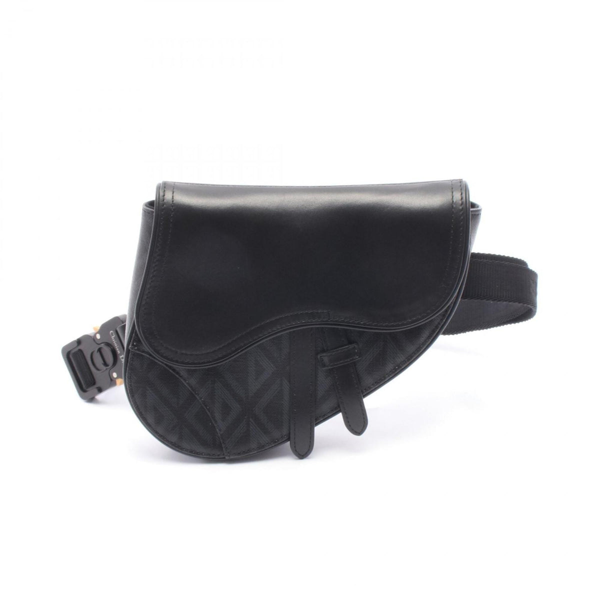 Christian Dior Black Gray Coated Canvas Pvc Leather Fanny Pack Handbag Saddle Bag (Pre-Owned)