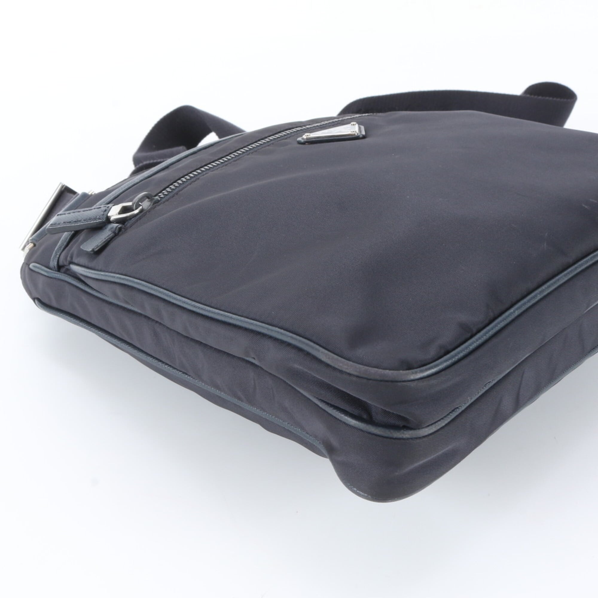 Prada Saffiano Navy Nylon Leather Shoulder Bag (Pre-Owned)