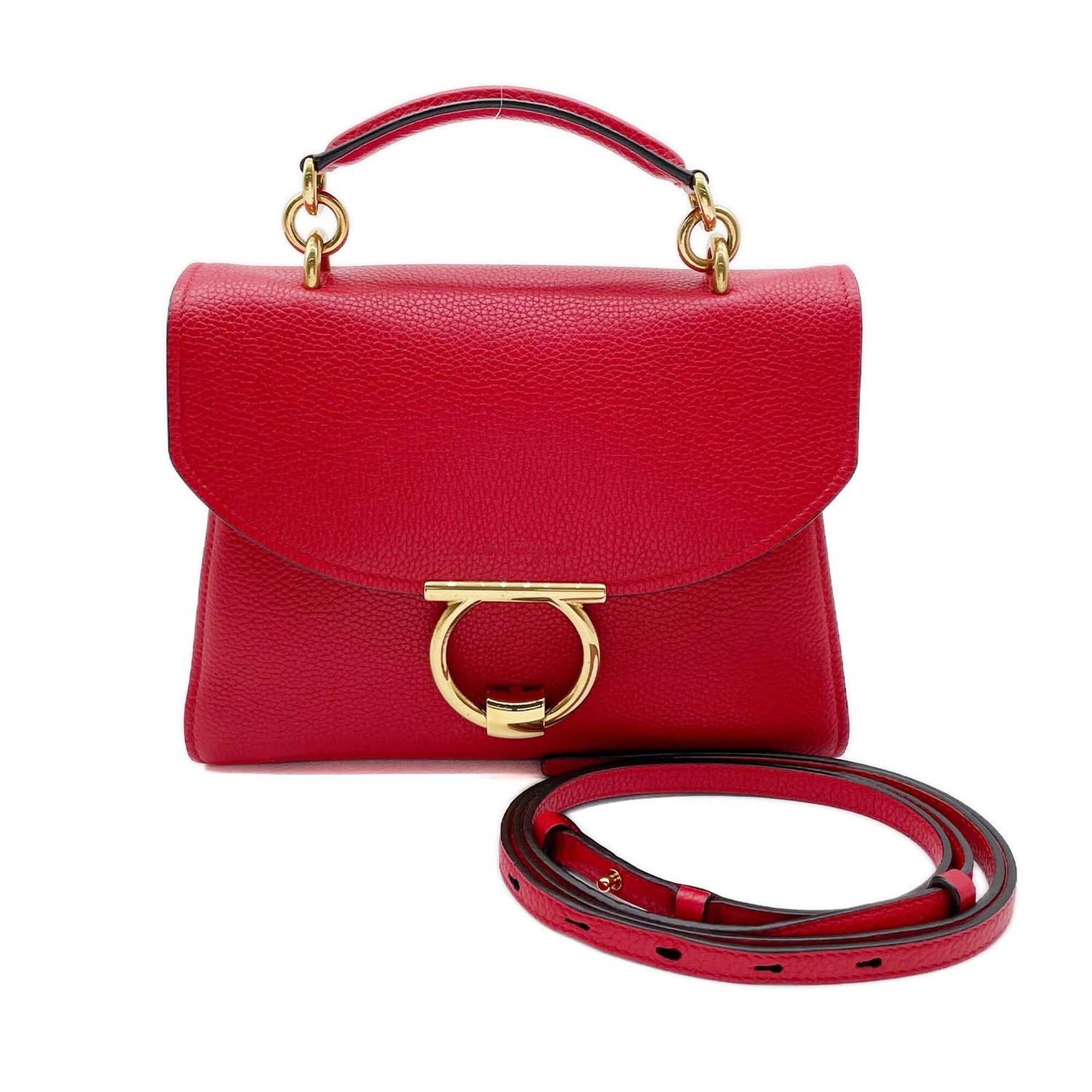 Salvatore Ferragamo Red Color Leather Shoulder Bag (Pre-Owned)