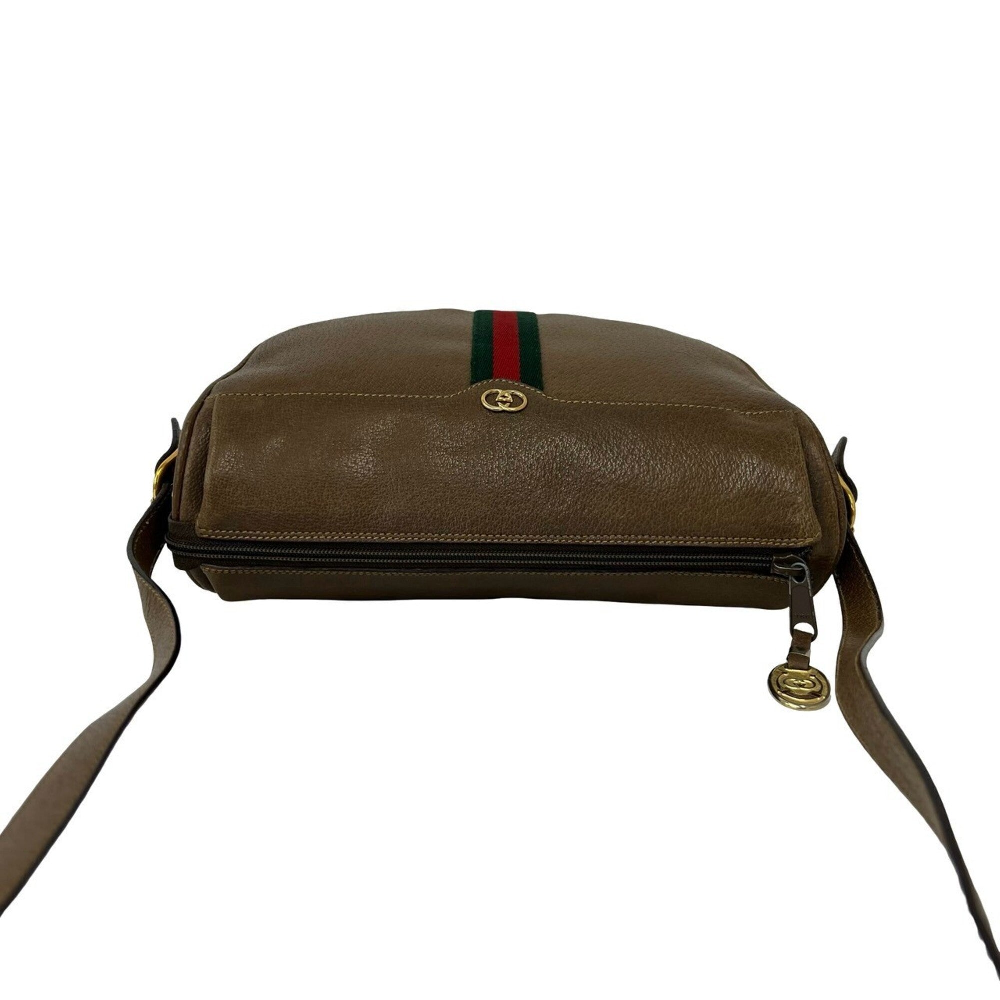 Gucci Brown Green Red Color Leather Pochette Shoulder Bag (Pre-Owned)