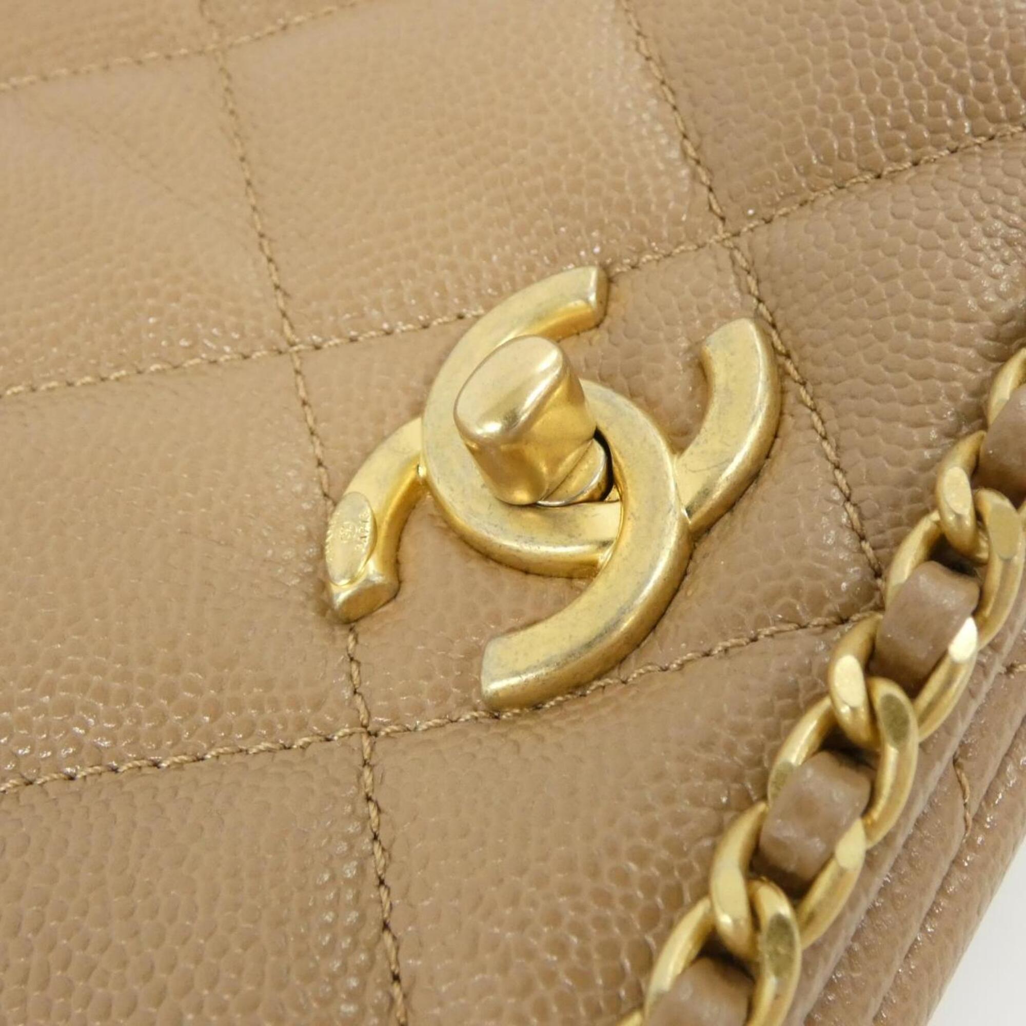 Chanel Beige Grained Calfskin Shoulder Bag (Pre-Owned)