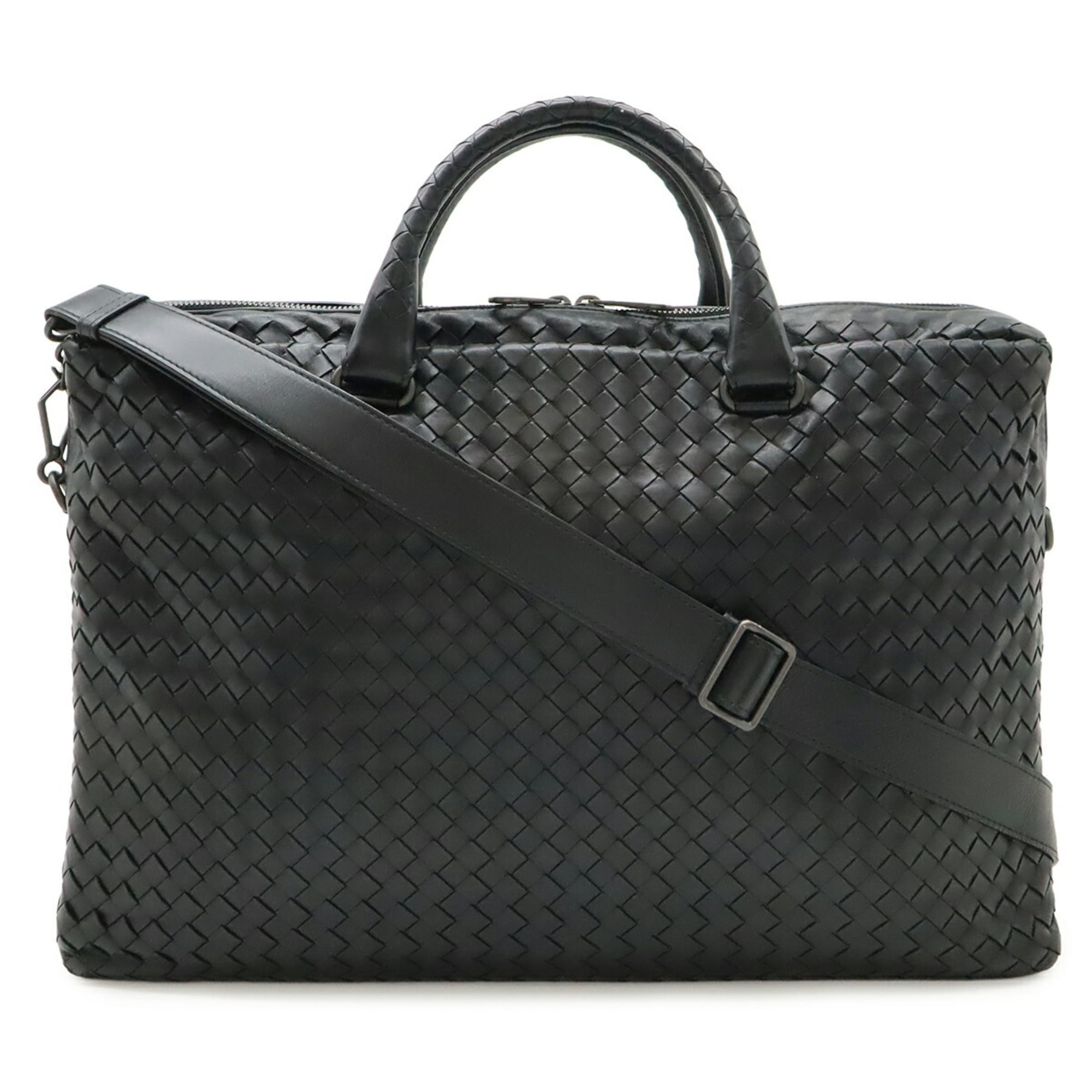 Bottega Veneta Intrecciato Black Leather Handbag Shoulder Bag (Pre-Owned)