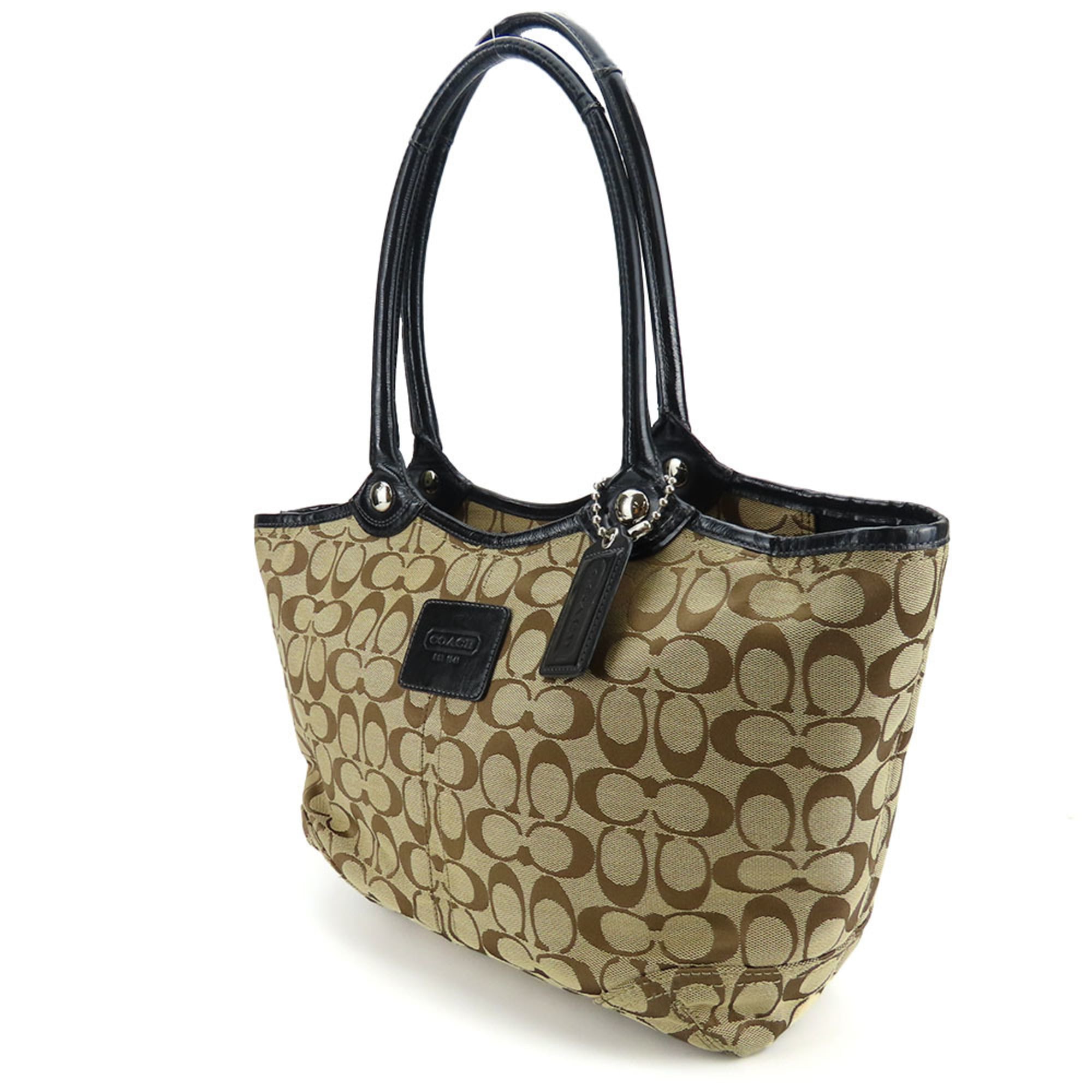 Coach Beige Black Canvas Patent Leather Tote Bag (Pre-Owned)