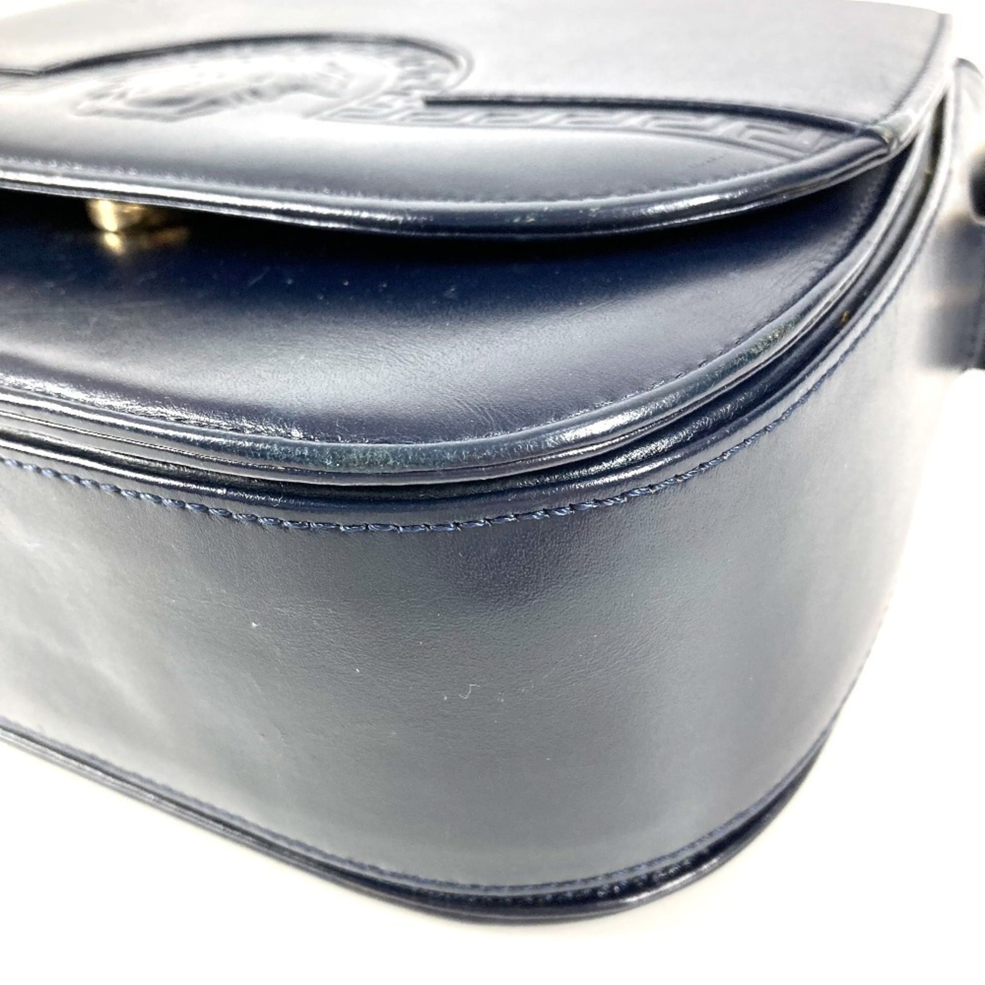 Versace Navy Leather Shoulder Bag (Pre-Owned)