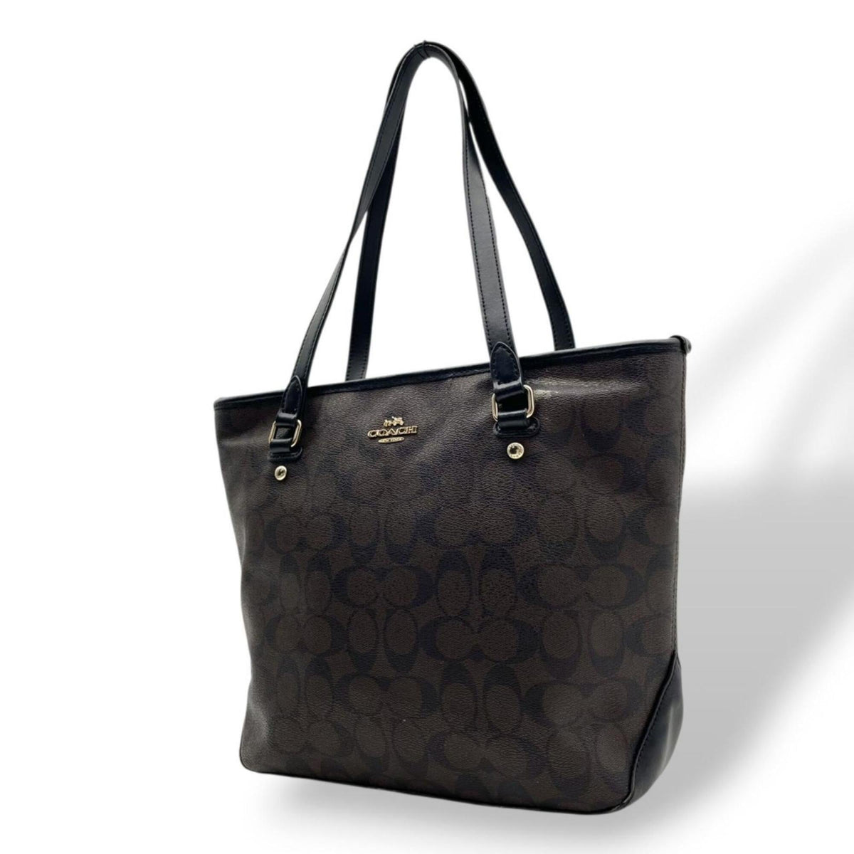 Coach Black Brown Pvc Leather Tote Bag (Pre-Owned)