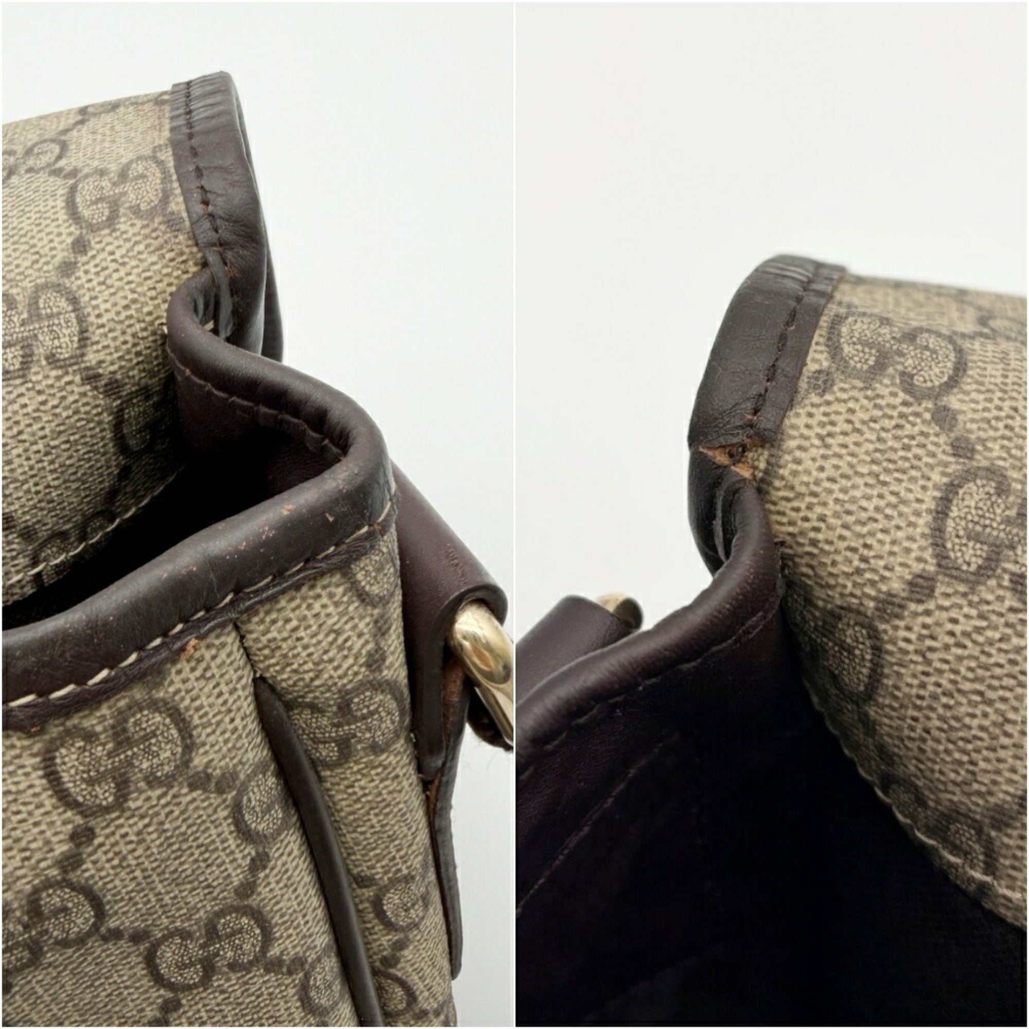 Gucci Beige Brown Gg Supreme Canvas Leather Shoulder Bag (Pre-Owned)